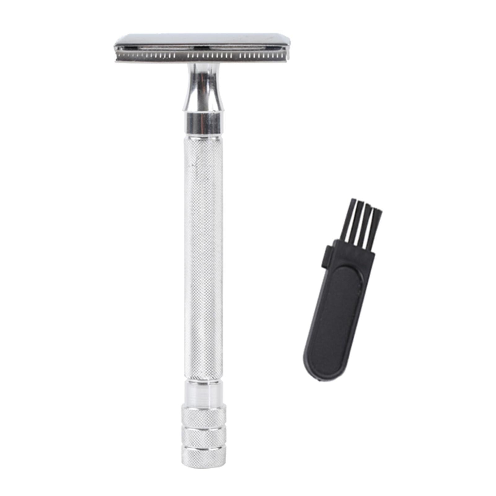 Classic Metal Double Edge Safety Razor for Men Everyday Use w/ Brush Silver