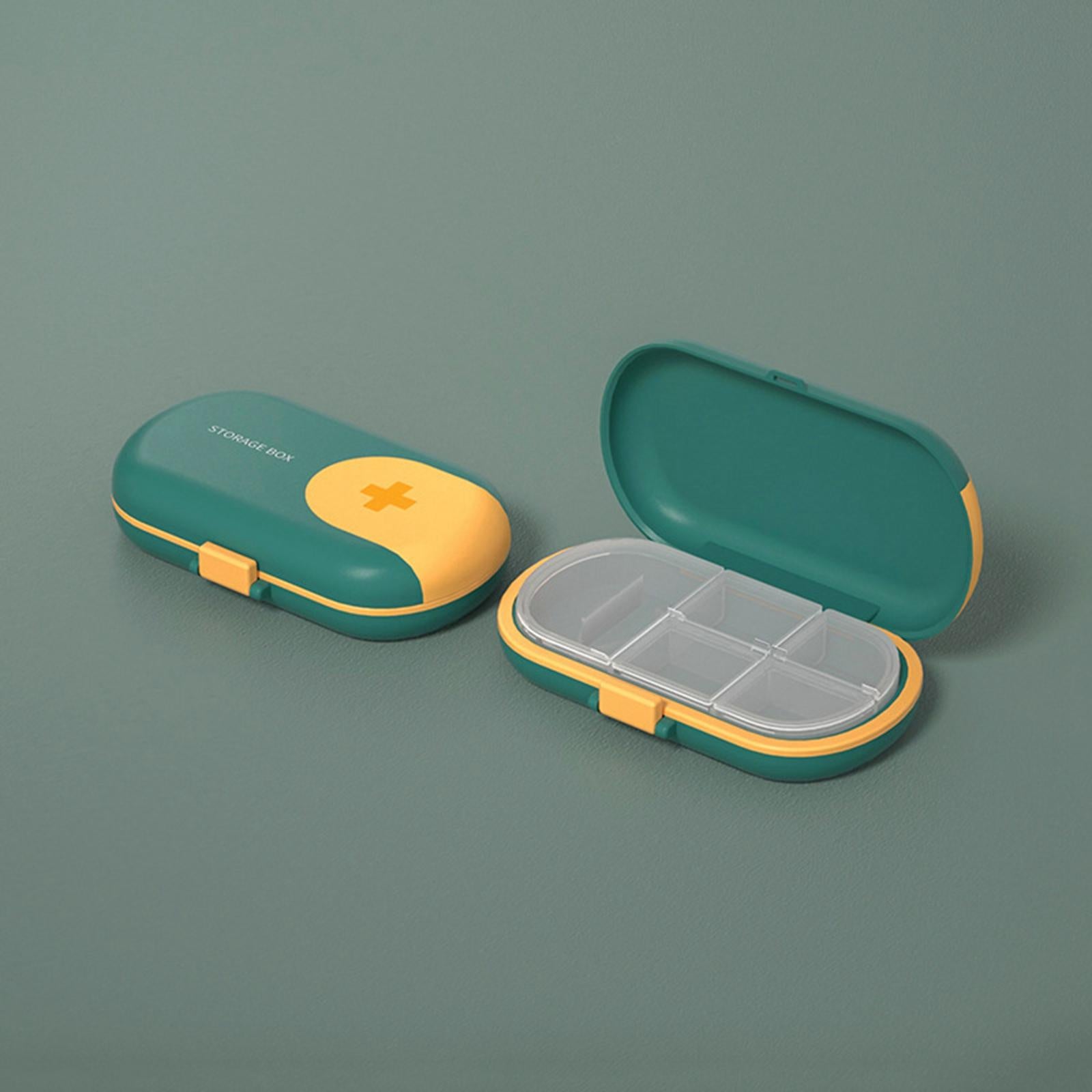 Portable Medicine Storage Box with Pill Cutter for Capsule Travel Elders Green