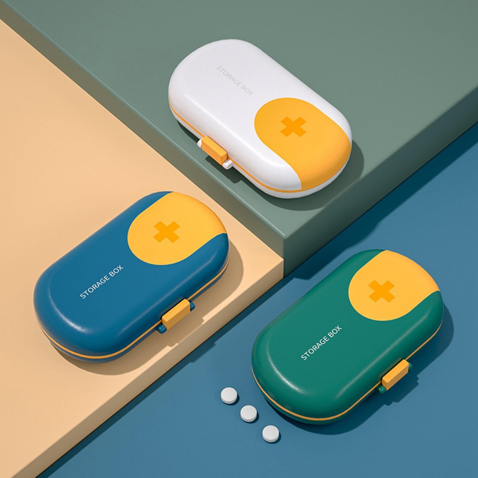 Portable Medicine Storage Box with Pill Cutter for Capsule Travel Elders Green