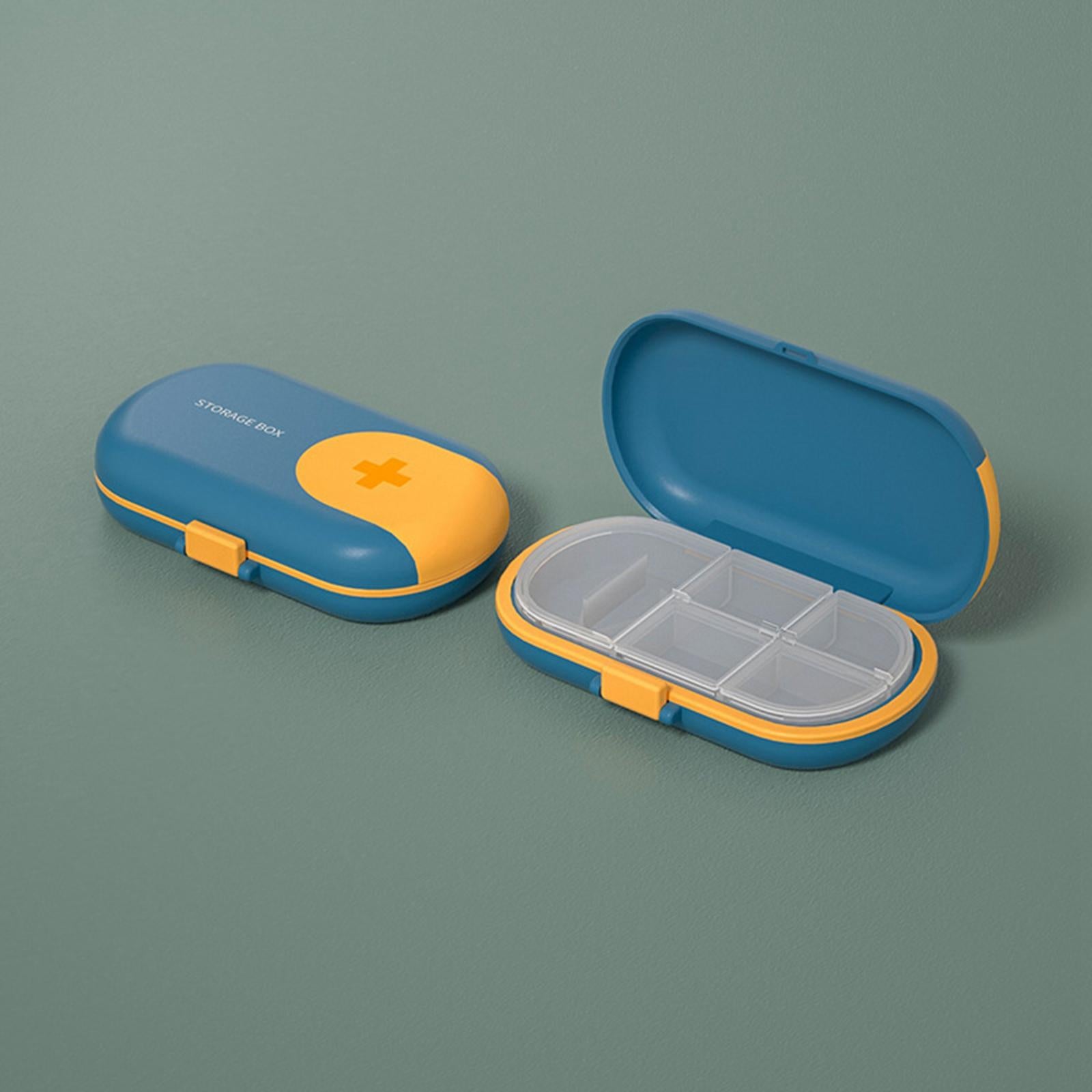Portable Medicine Storage Box with Pill Cutter for Capsule Travel Elders Blue