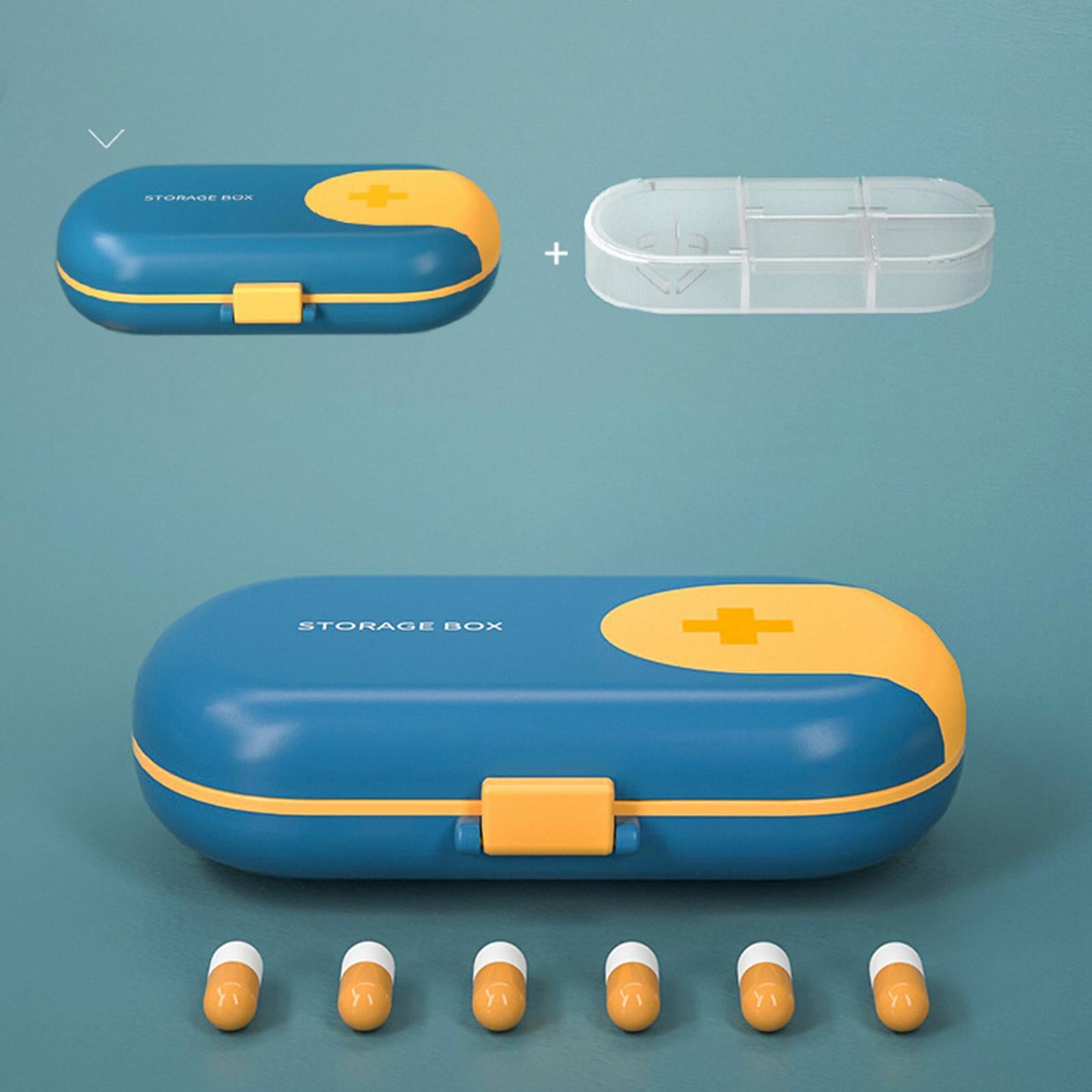 Portable Medicine Storage Box with Pill Cutter for Capsule Travel Elders Blue