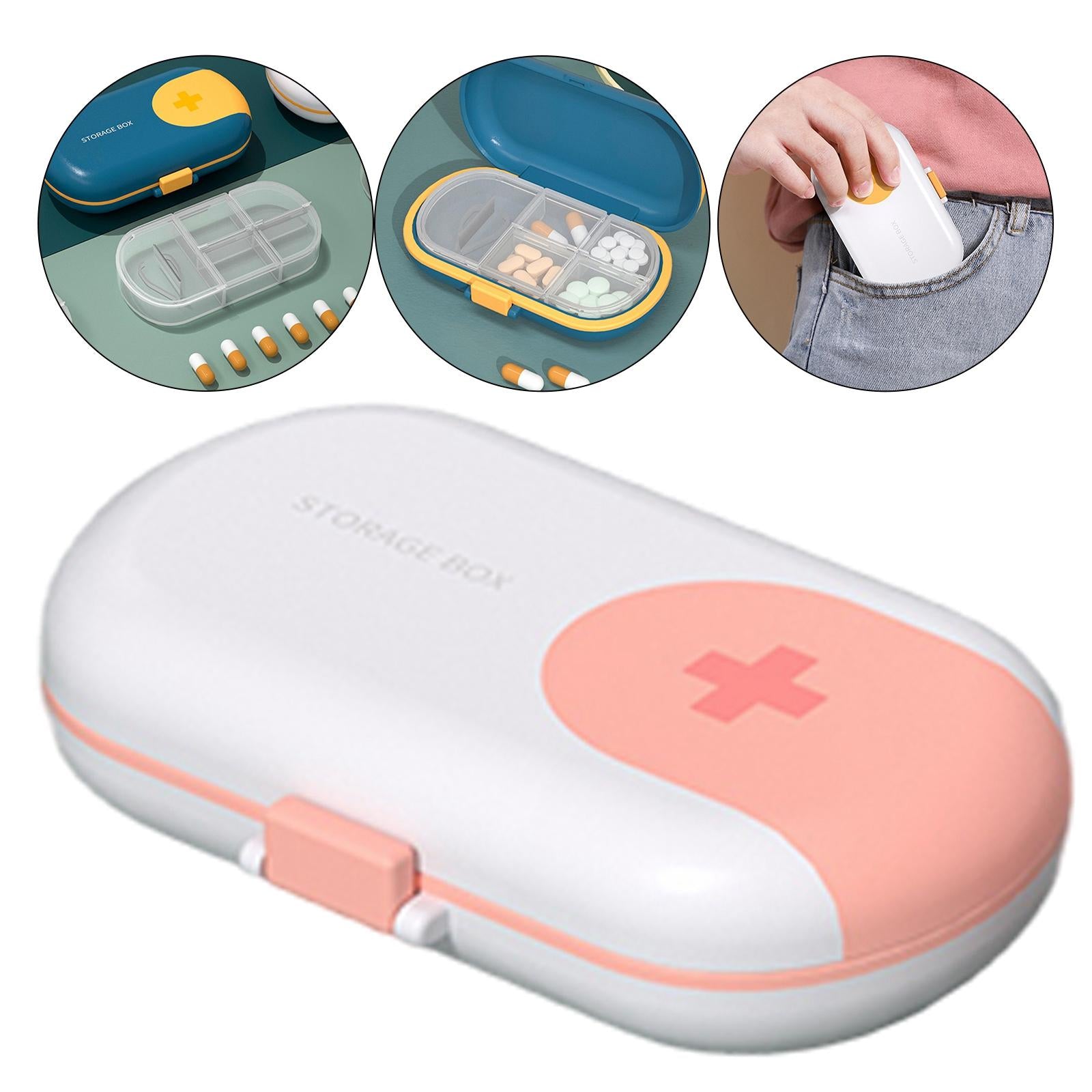Portable Medicine Storage Box with Pill Cutter for Capsule Travel Elders Yellow Pink