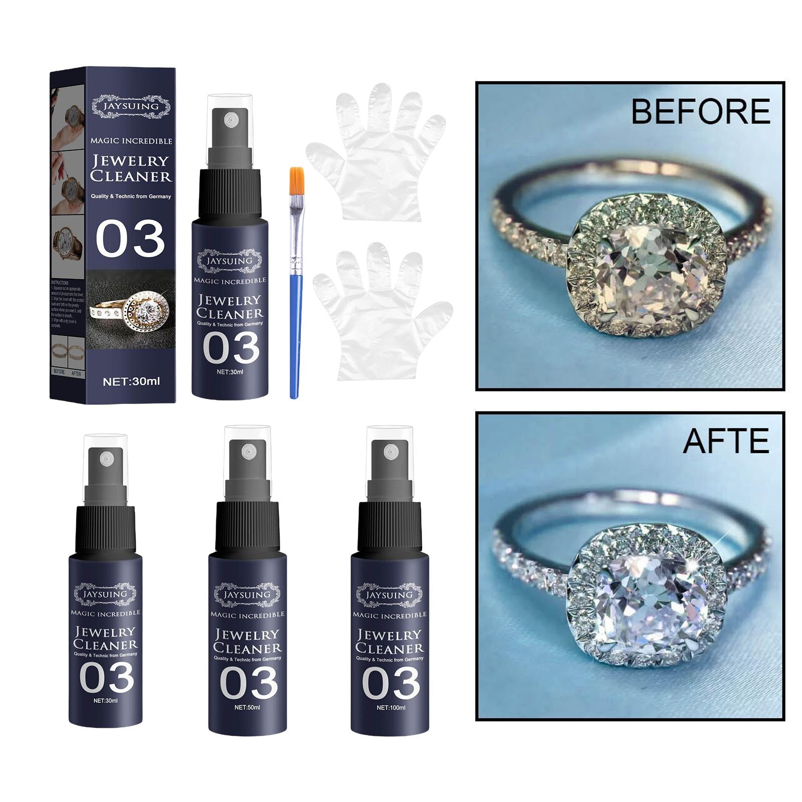 Jewelry Cleaner Cleaning Spray Stain Free for Necklace Silver Earrings Watch 30ml