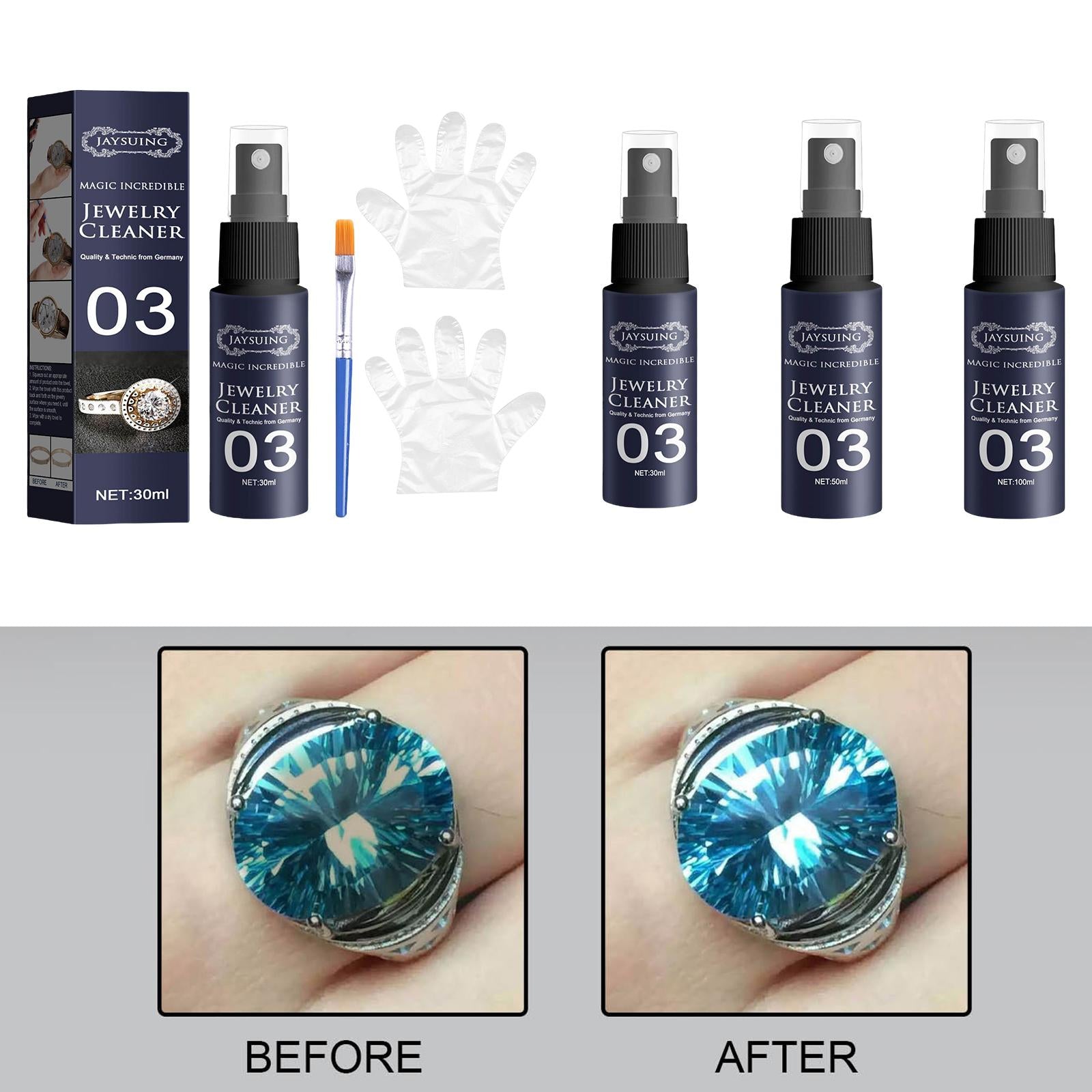 Jewelry Cleaner Cleaning Spray Stain Free for Necklace Silver Earrings Watch 30ml