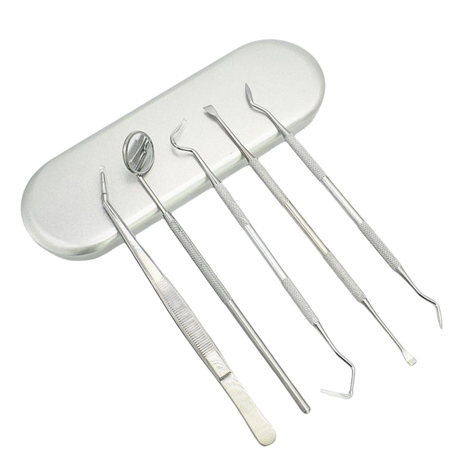 Dental Tools Mouth Mirror Tweezers Plaque Remover Scraper Teeth Care 5 Pcs