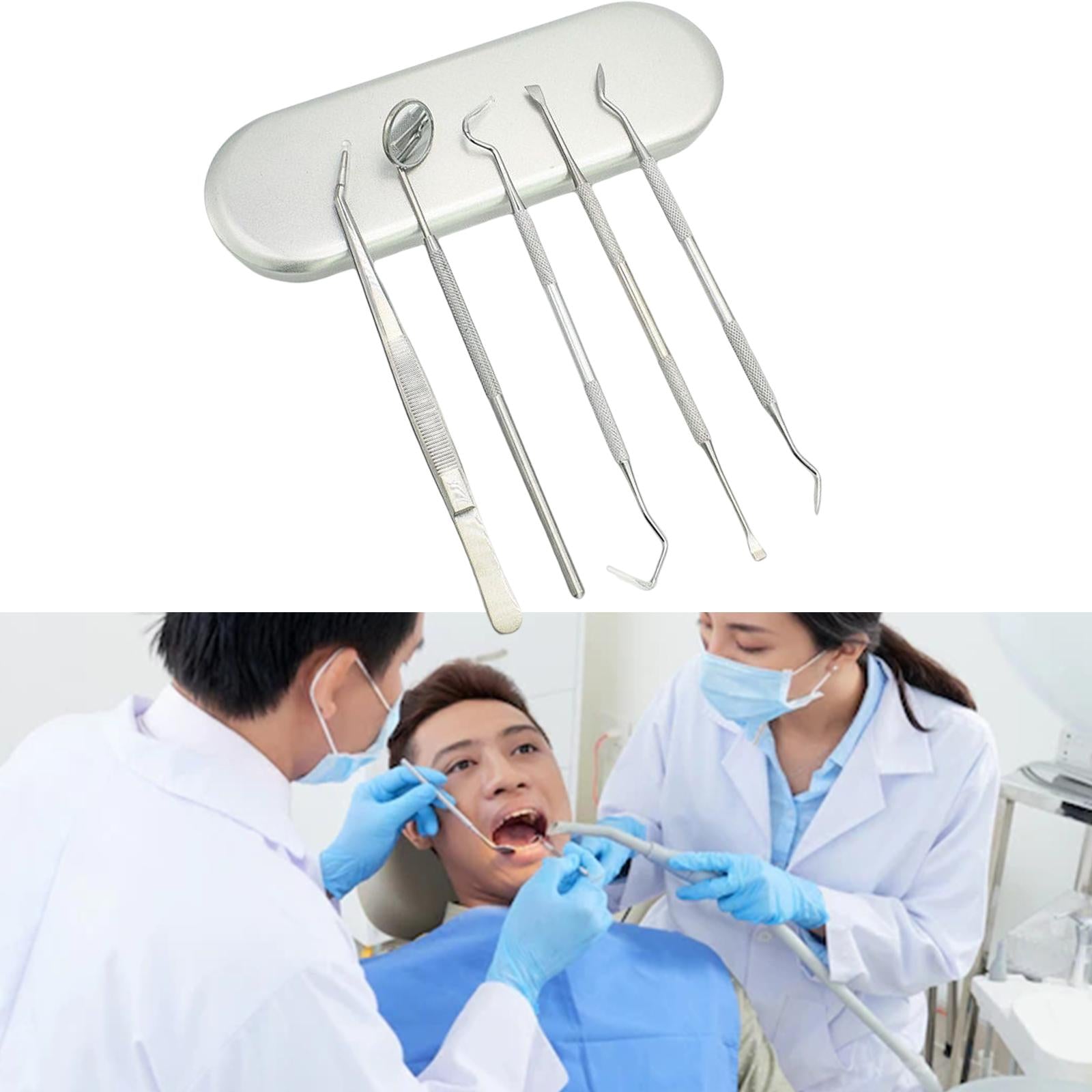 Dental Tools Mouth Mirror Tweezers Plaque Remover Scraper Teeth Care 5 Pcs