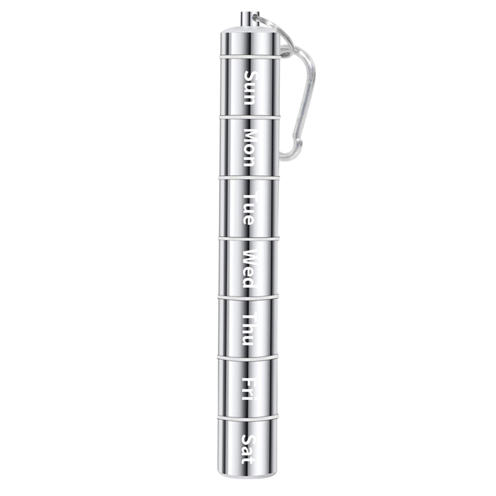Weekly Pill Box Organizer Waterproof Aluminum Alloy Small for Outdoor Purse Silver