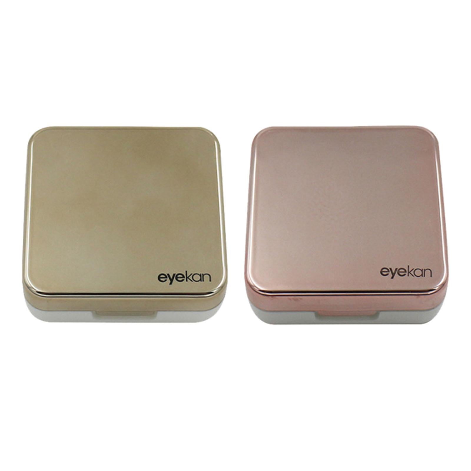 Square Portable Contact Lens Case Mirror Box Daily Use Golden