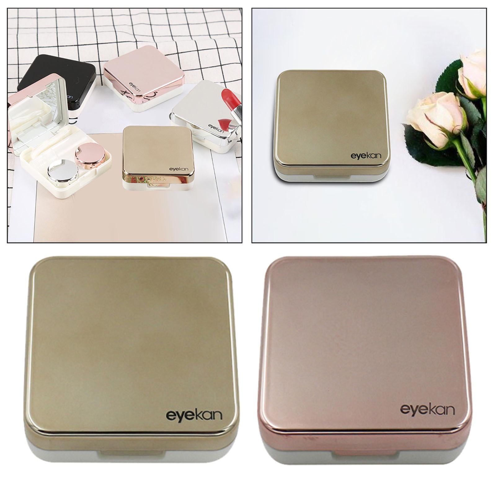 Square Portable Contact Lens Case Mirror Box Daily Use Golden