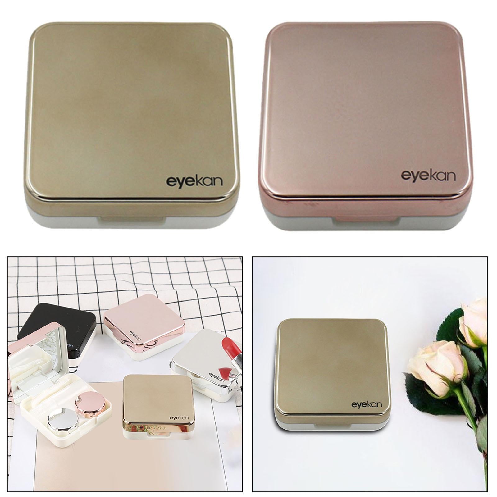 Square Portable Contact Lens Case Mirror Box Daily Use Golden