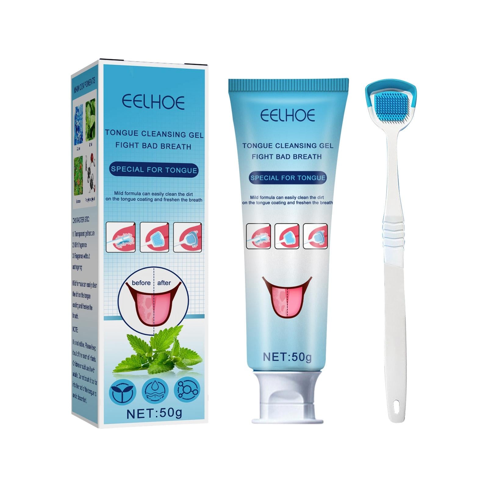 Tongue Cleansing Gel Tongue Scraper Kit Oral Hygiene Brush Odor Eliminator