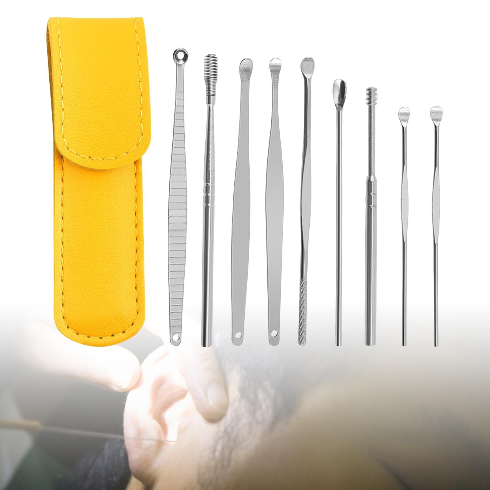 9Pcs Ear Wax Removal Tool Stainless Steel Smooth Earpick Household Men Women Yellow