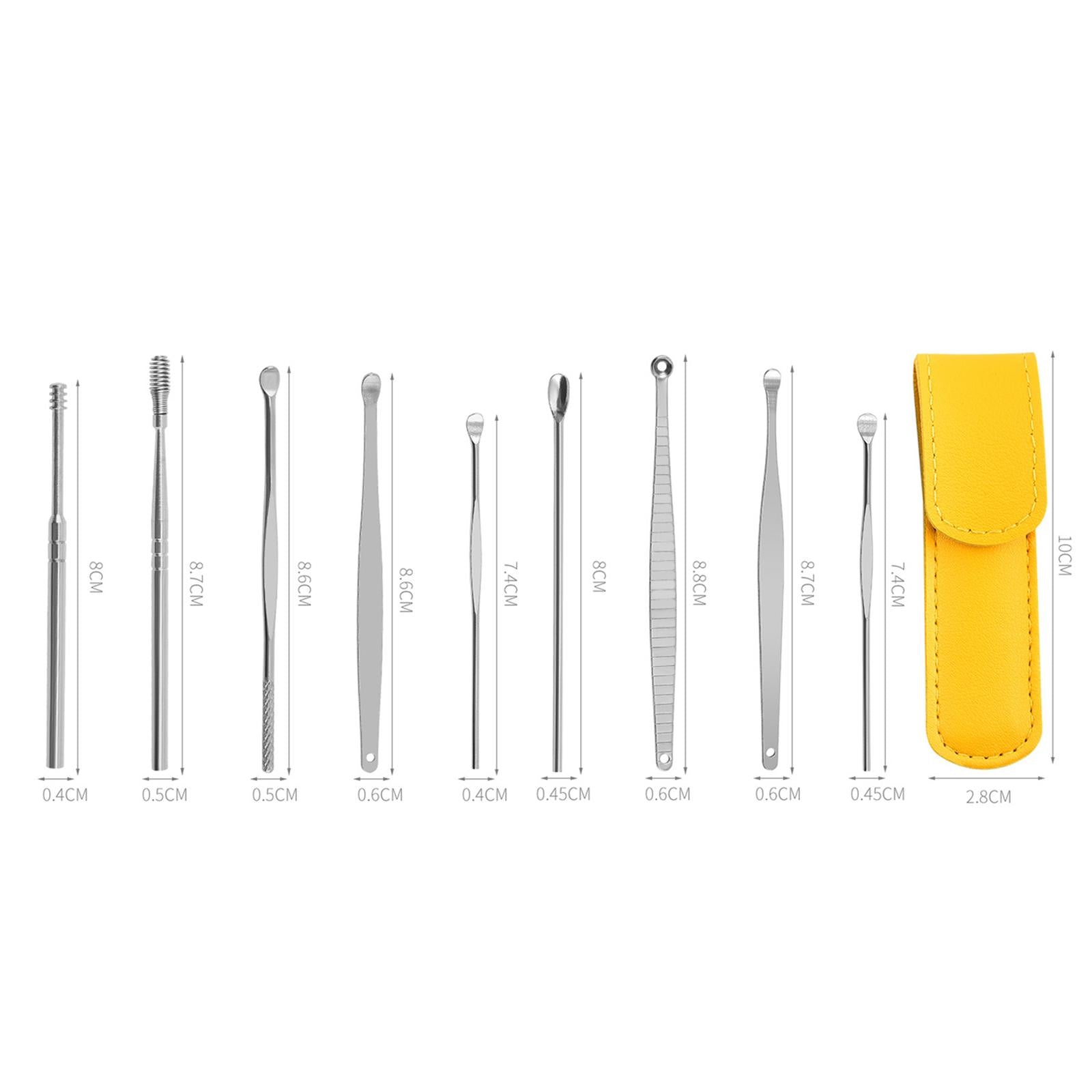 9Pcs Ear Wax Removal Tool Stainless Steel Smooth Earpick Household Men Women Yellow