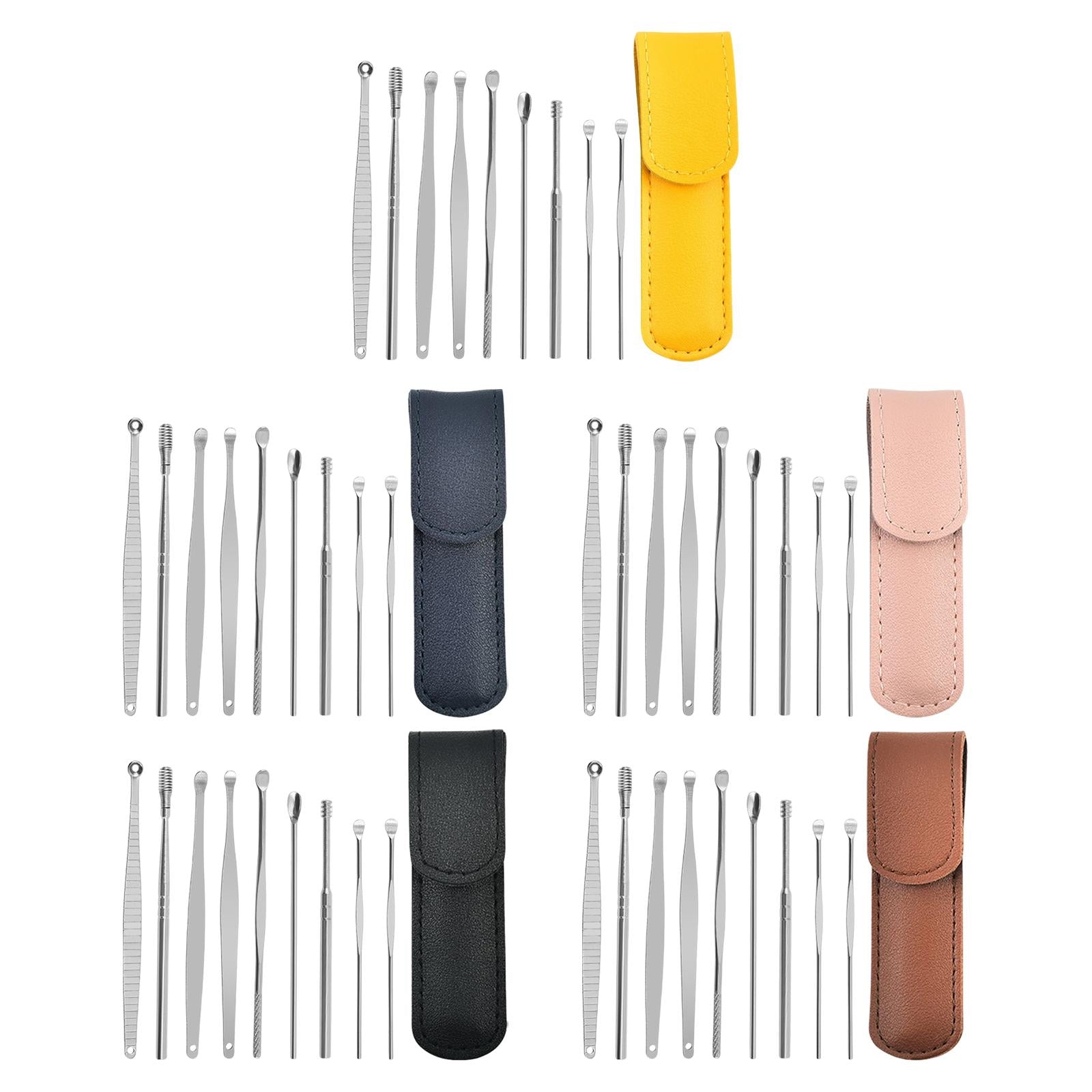 9Pcs Ear Wax Removal Tool Stainless Steel Smooth Earpick Household Men Women Yellow