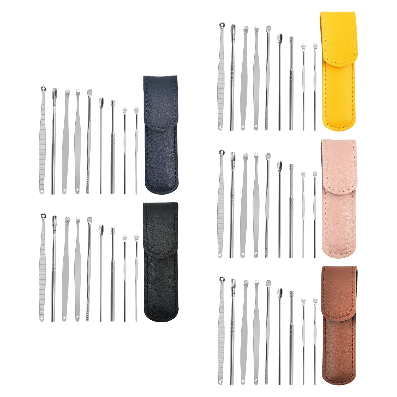 9Pcs Ear Wax Removal Tool Stainless Steel Smooth Earpick Household Men Women Yellow