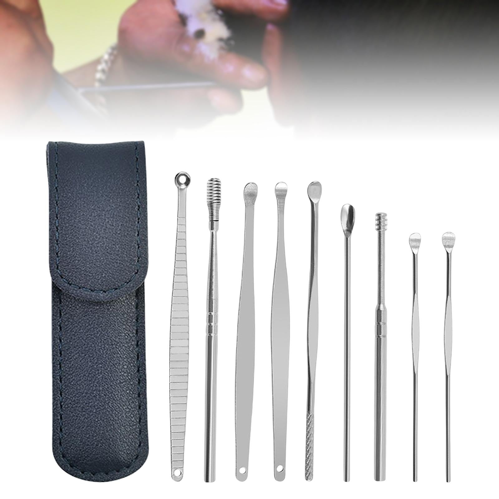9Pcs Ear Wax Removal Tool Stainless Steel Smooth Earpick Household Men Women Dark Blue