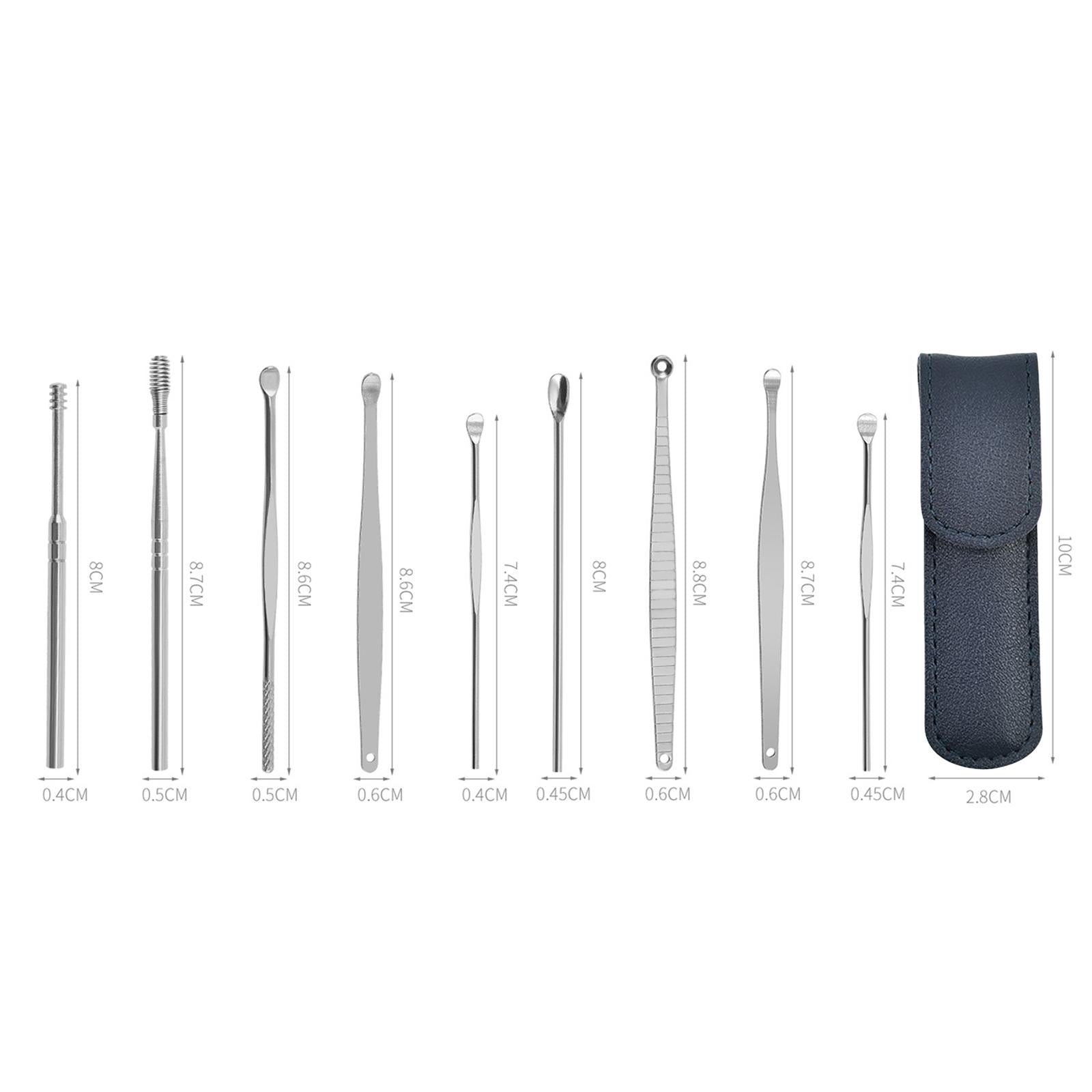9Pcs Ear Wax Removal Tool Stainless Steel Smooth Earpick Household Men Women Dark Blue