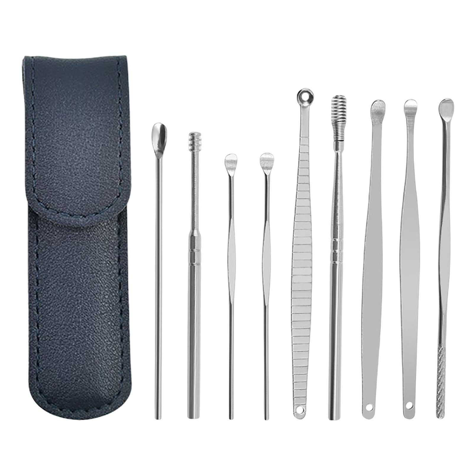 9Pcs Ear Wax Removal Tool Stainless Steel Smooth Earpick Household Men Women Dark Blue