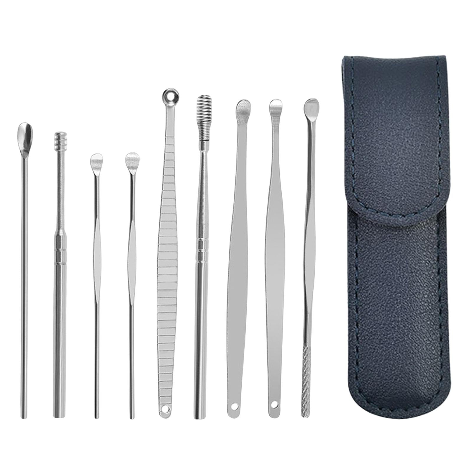 9Pcs Ear Wax Removal Tool Stainless Steel Smooth Earpick Household Men Women Dark Blue