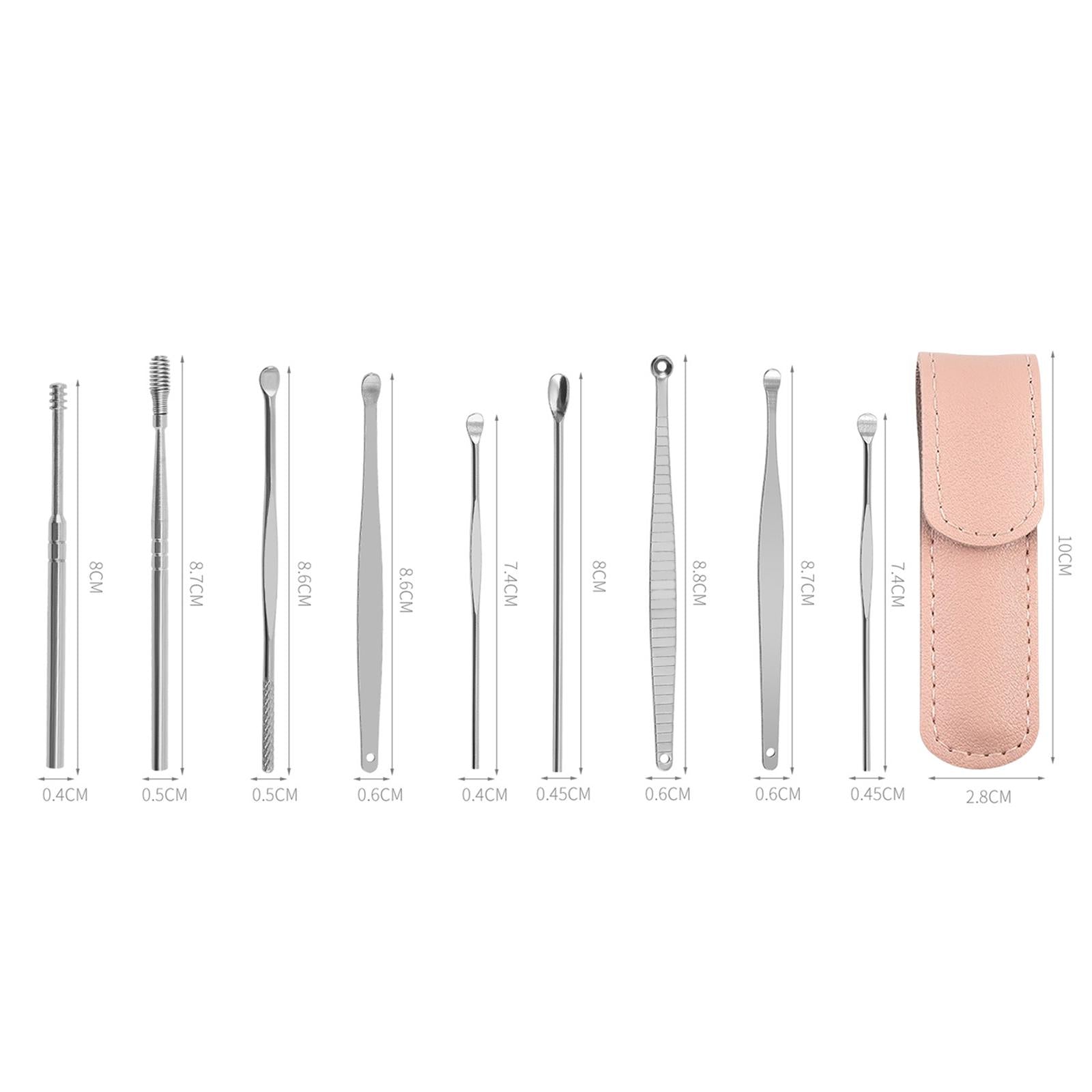 9Pcs Ear Wax Removal Tool Stainless Steel Smooth Earpick Household Men Women PInk