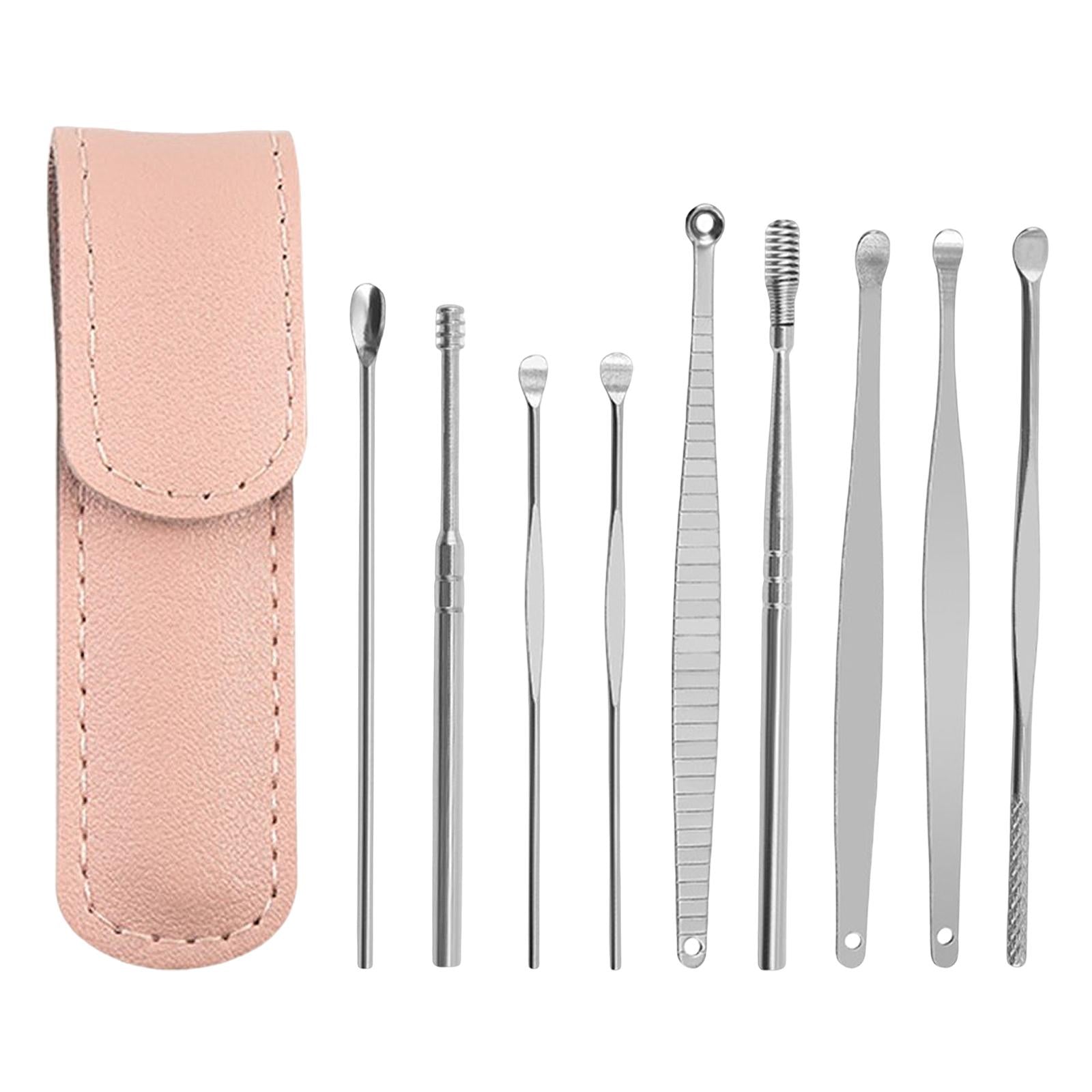 9Pcs Ear Wax Removal Tool Stainless Steel Smooth Earpick Household Men Women PInk