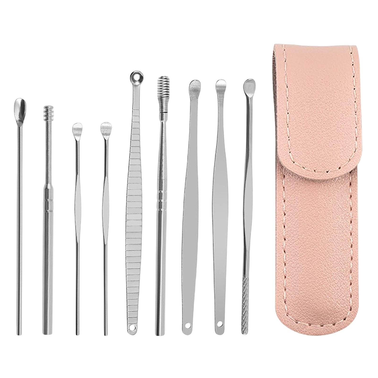 9Pcs Ear Wax Removal Tool Stainless Steel Smooth Earpick Household Men Women PInk