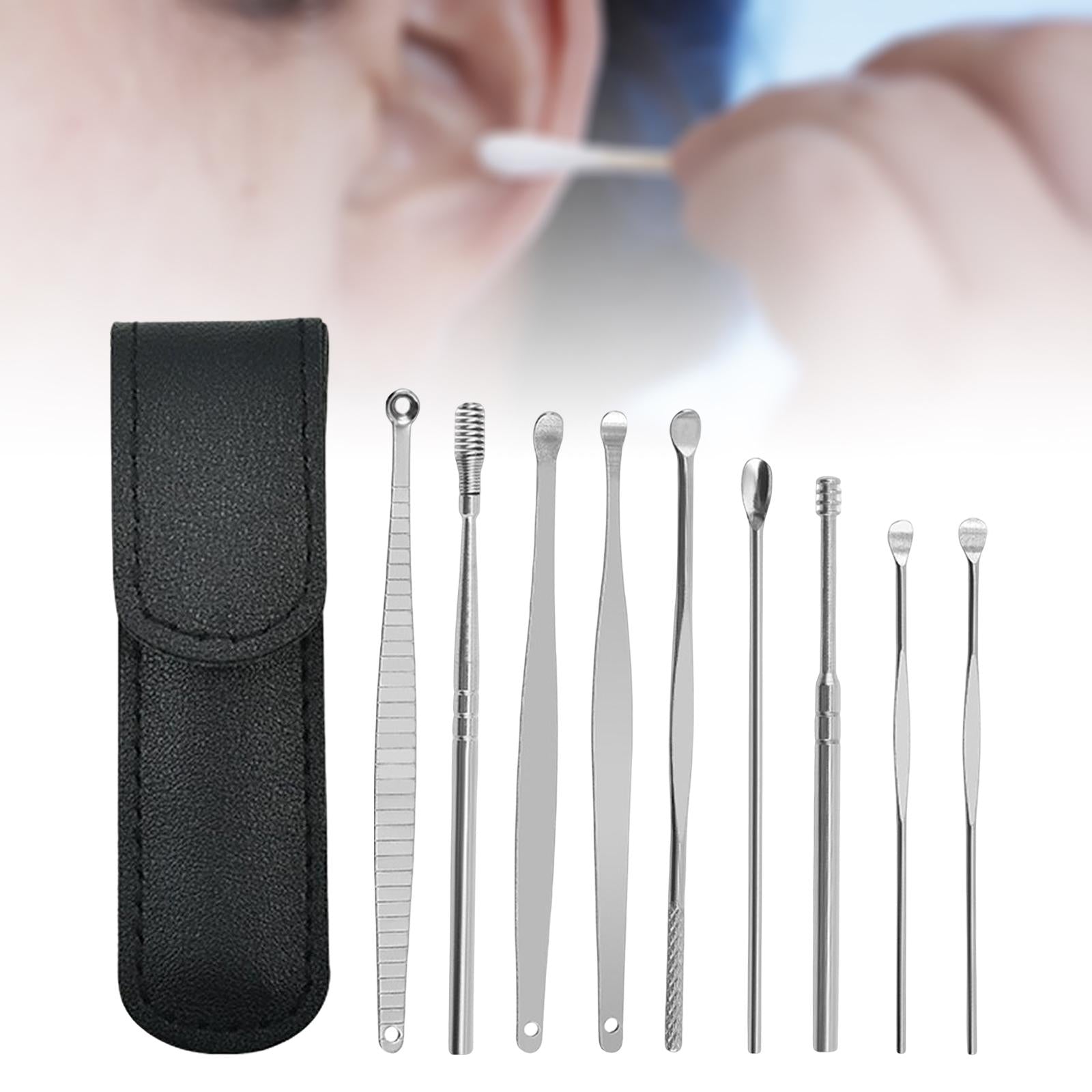 9Pcs Ear Wax Removal Tool Stainless Steel Smooth Earpick Household Men Women Black