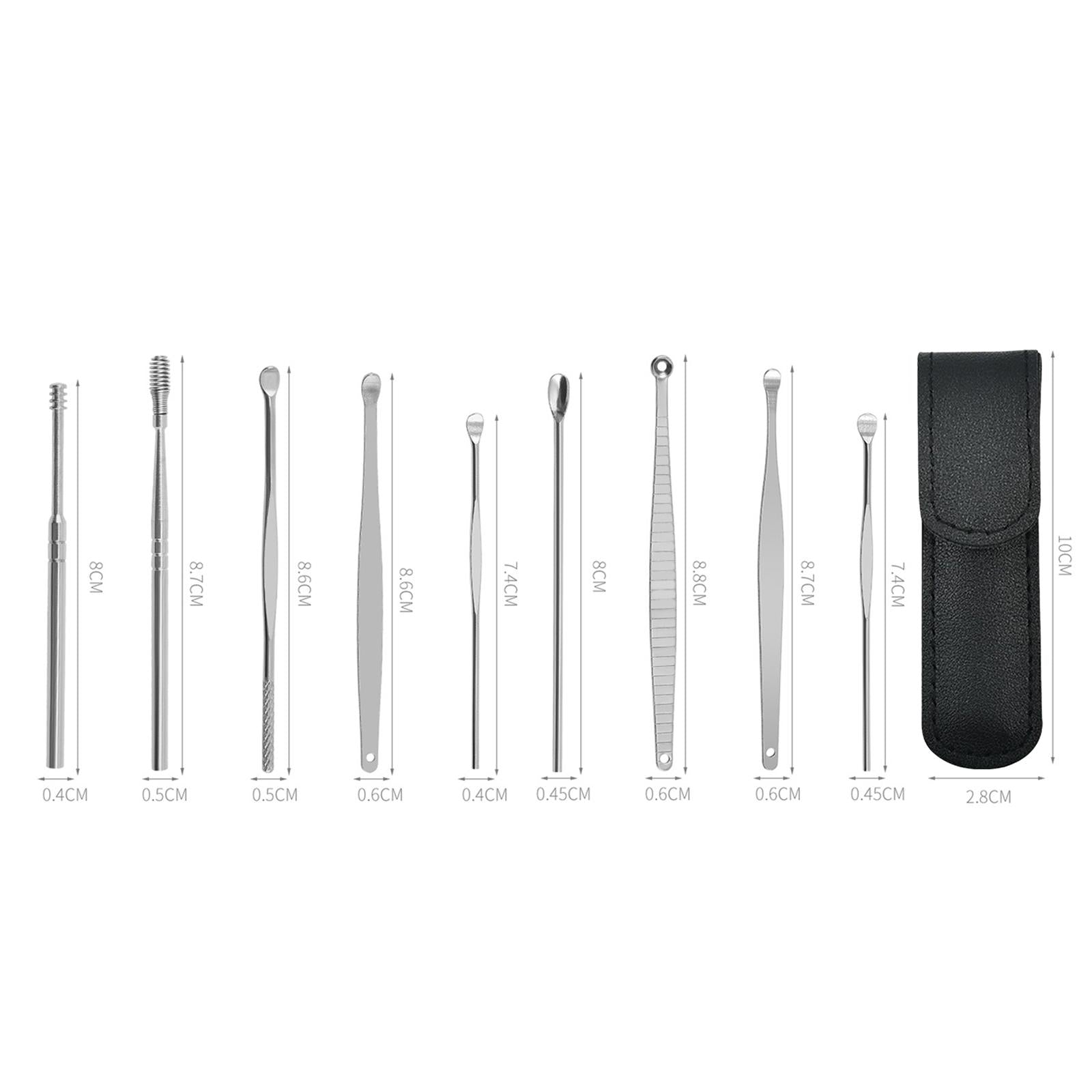 9Pcs Ear Wax Removal Tool Stainless Steel Smooth Earpick Household Men Women Black