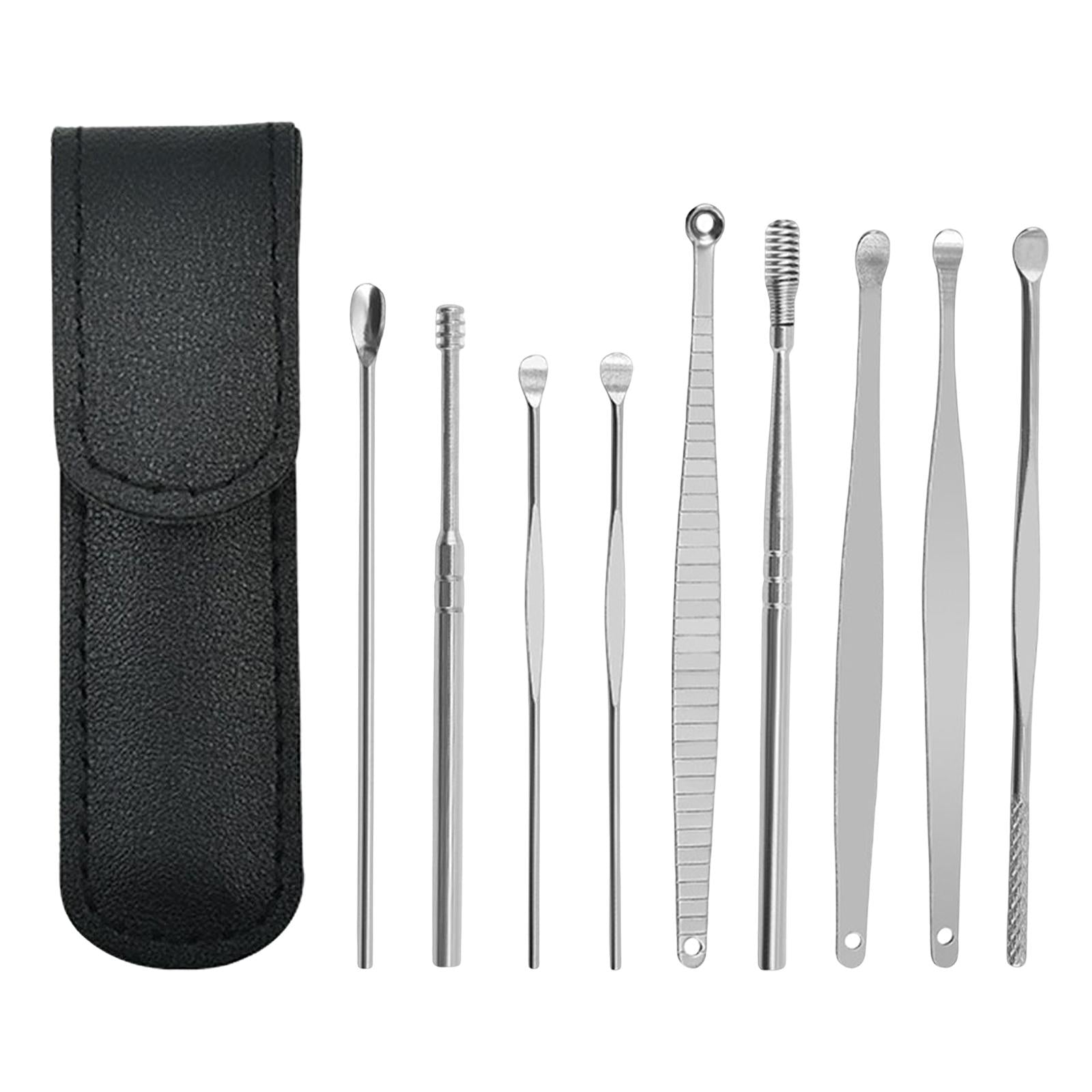 9Pcs Ear Wax Removal Tool Stainless Steel Smooth Earpick Household Men Women Black