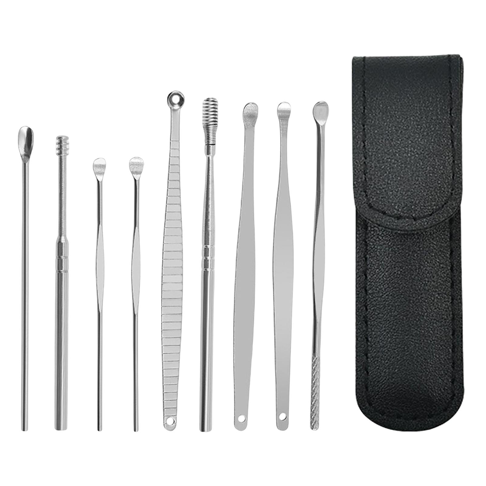 9Pcs Ear Wax Removal Tool Stainless Steel Smooth Earpick Household Men Women Black