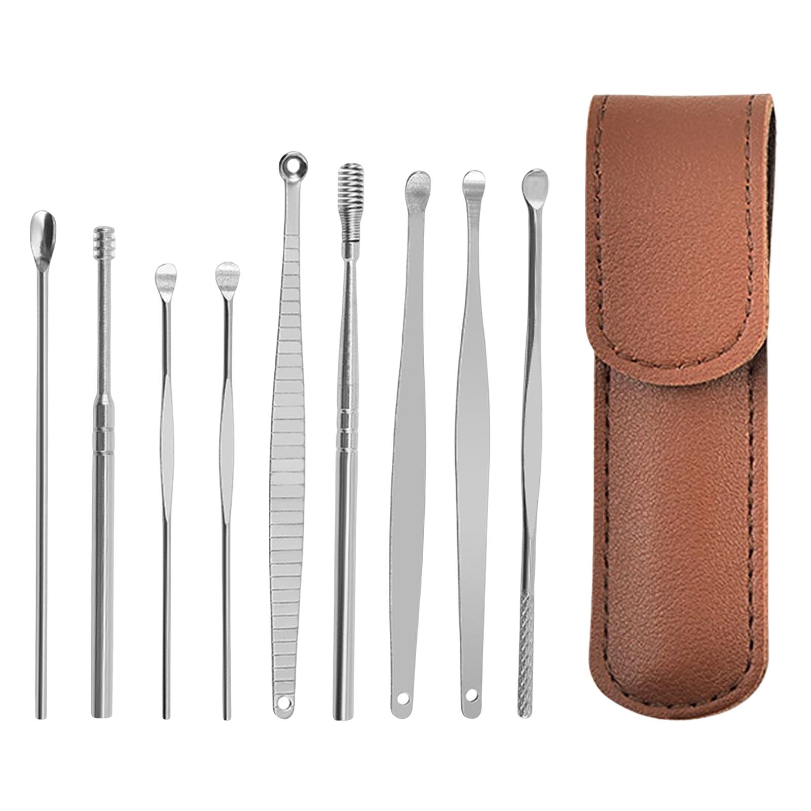 9Pcs Ear Wax Removal Tool Stainless Steel Smooth Earpick Household Men Women Brown