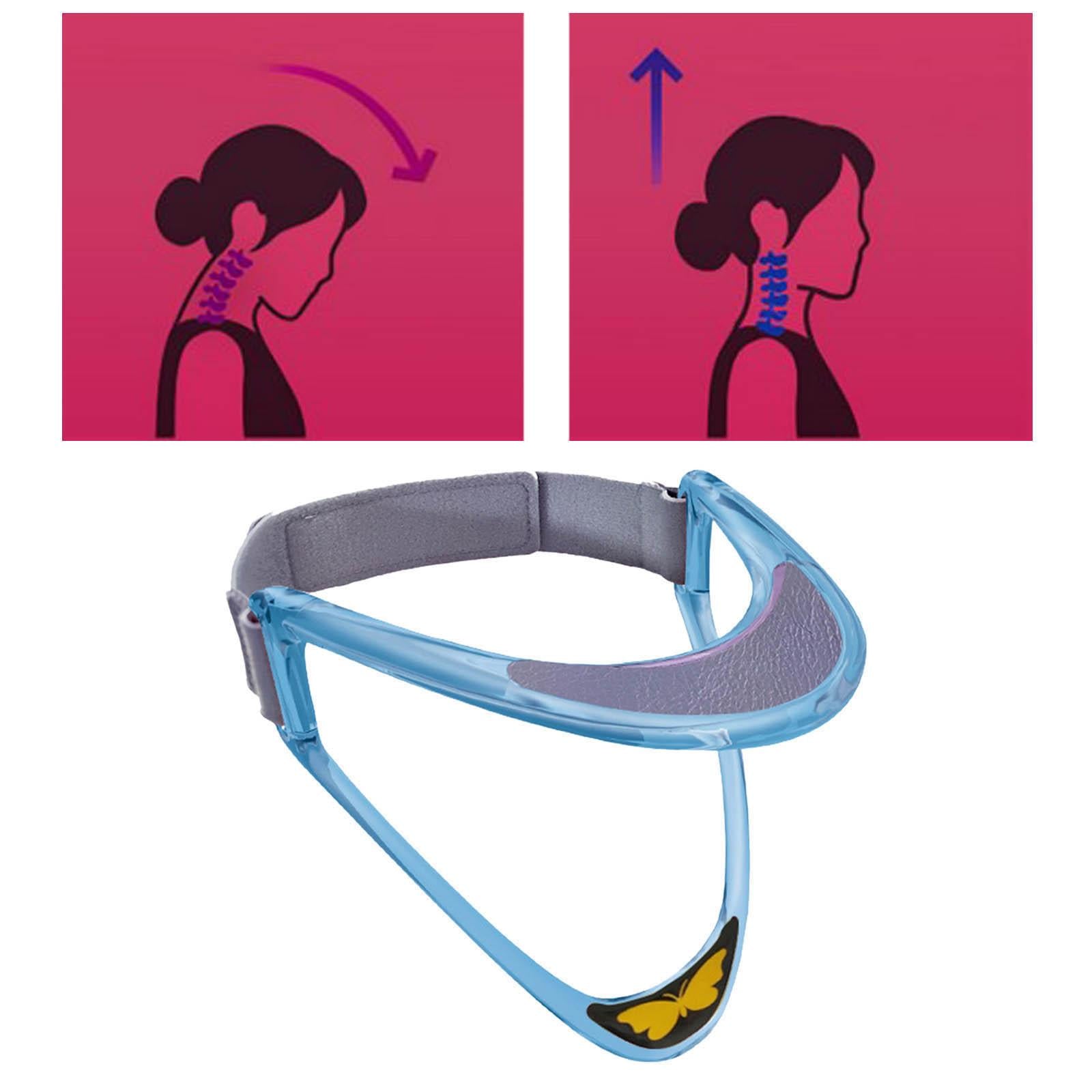 Cervical Collar Traction PU Pad Adjustable Neck Corrector for Men Women Blue