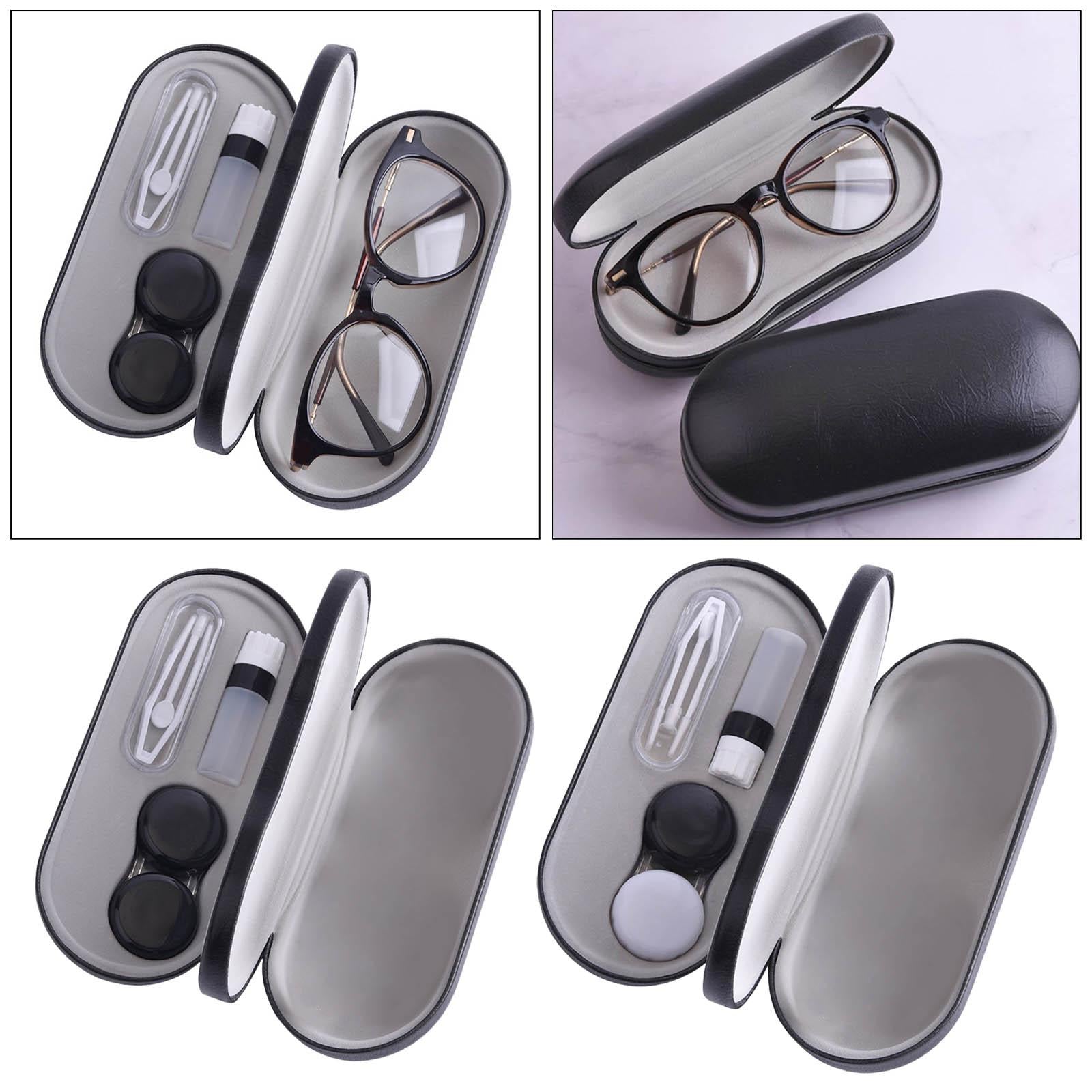 Dual Eyeglass Case Contact Lens Box Glasses Container Hard Case Black