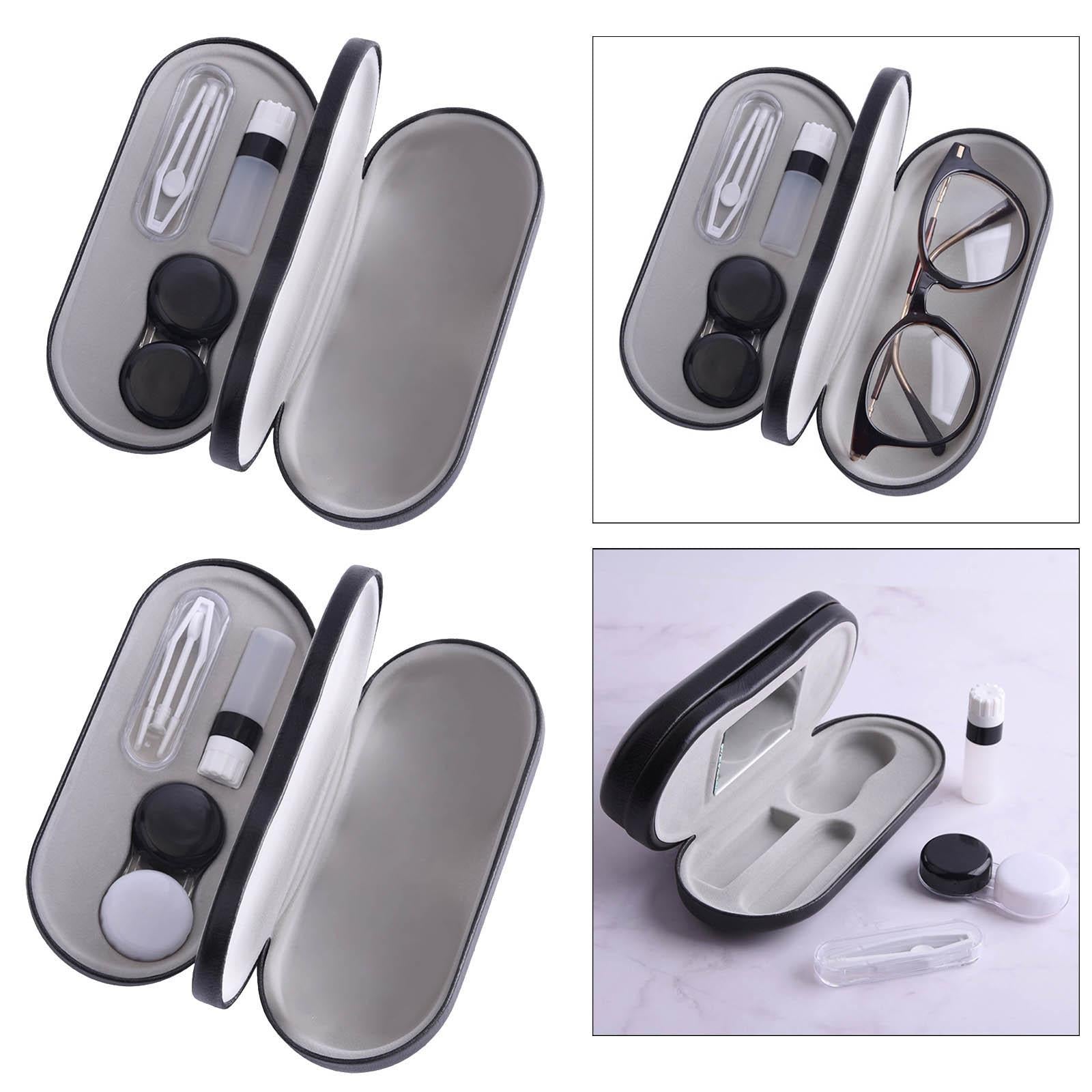 Dual Eyeglass Case Contact Lens Box Glasses Container Hard Case Black