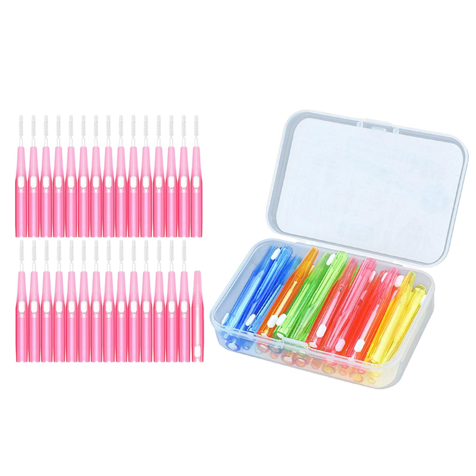 30pcs Interdental Brush Toothpick Dental Hygiene Brush Retractable Pink 0.6mm