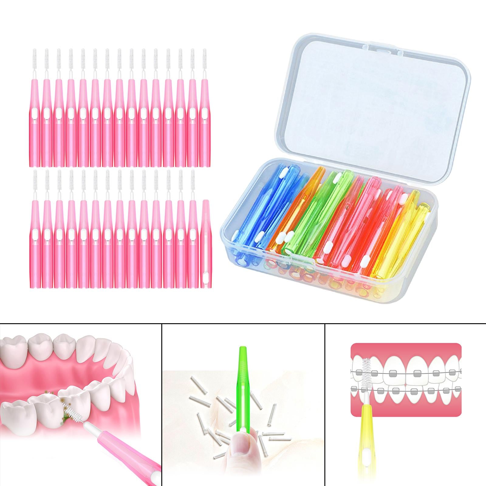 30pcs Interdental Brush Toothpick Dental Hygiene Brush Retractable Pink 0.6mm