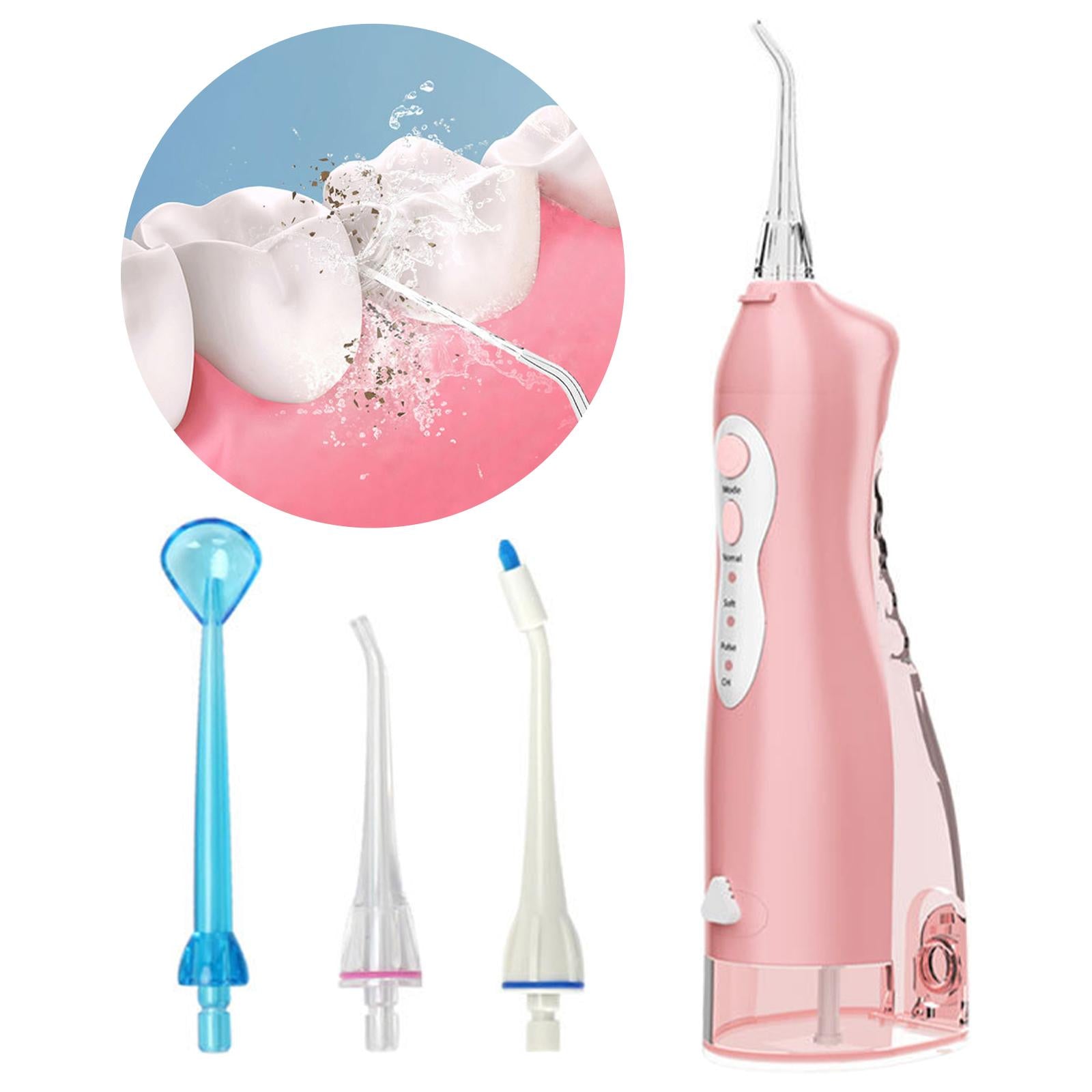Water Oral Flosser Irrigator Whitening USB Charging Orthodontic for Travel Pink