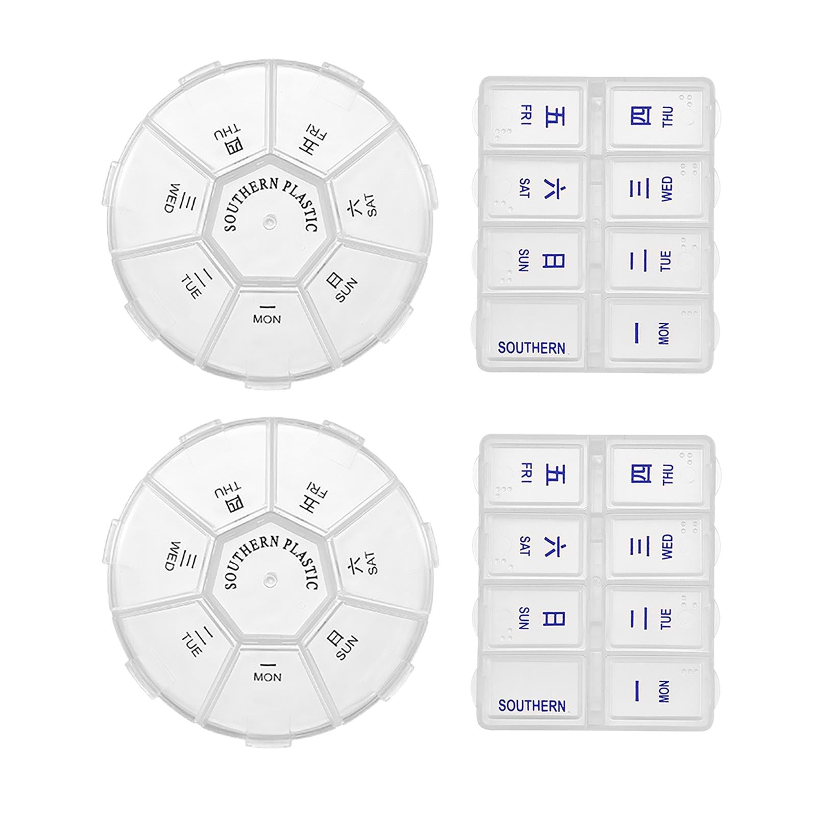2 Pieces Weekly Pill Box Organiser Supplements Vitamins Travel Home Round