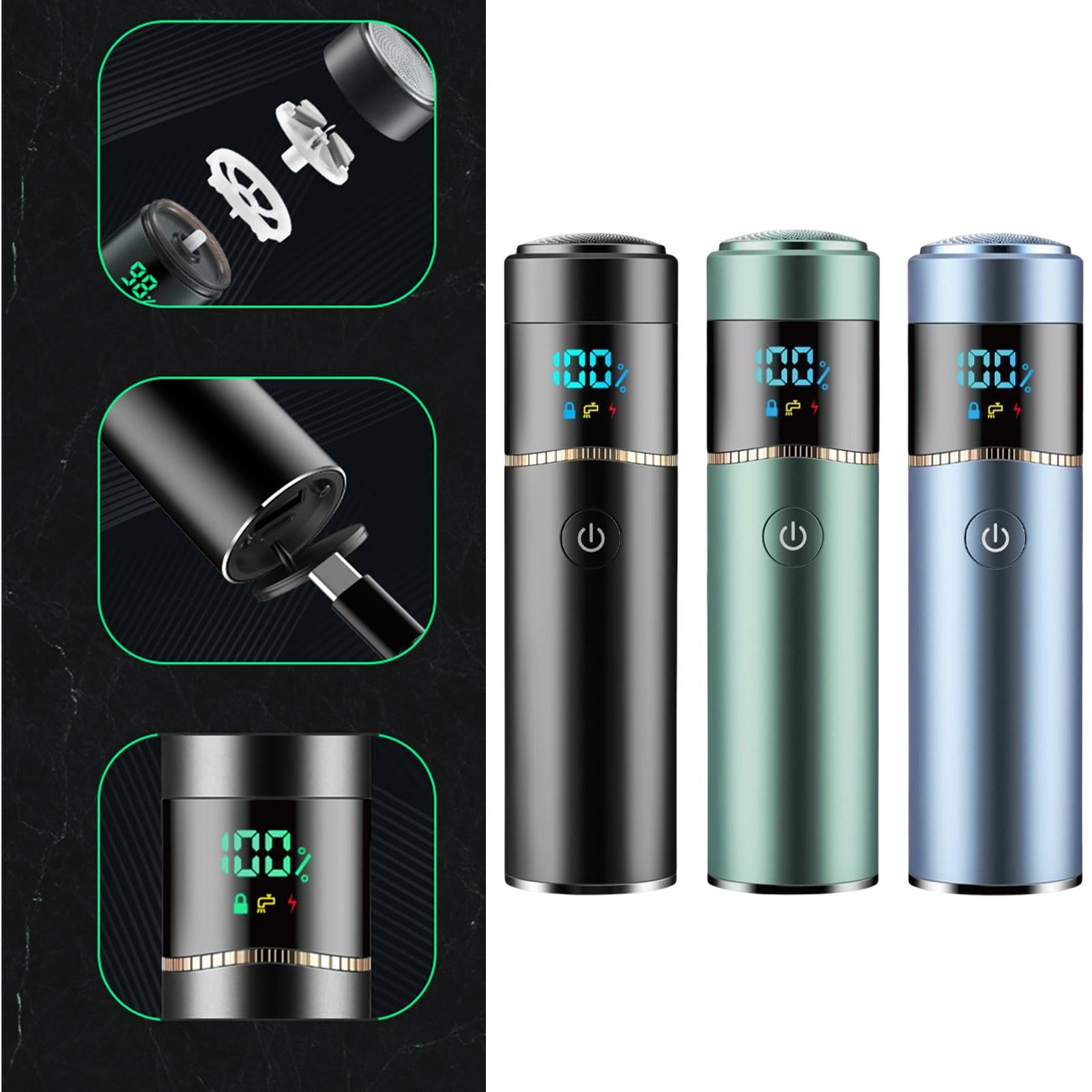 Mini Electric Shaver Waterproof for Men USB Charging LED Display Black
