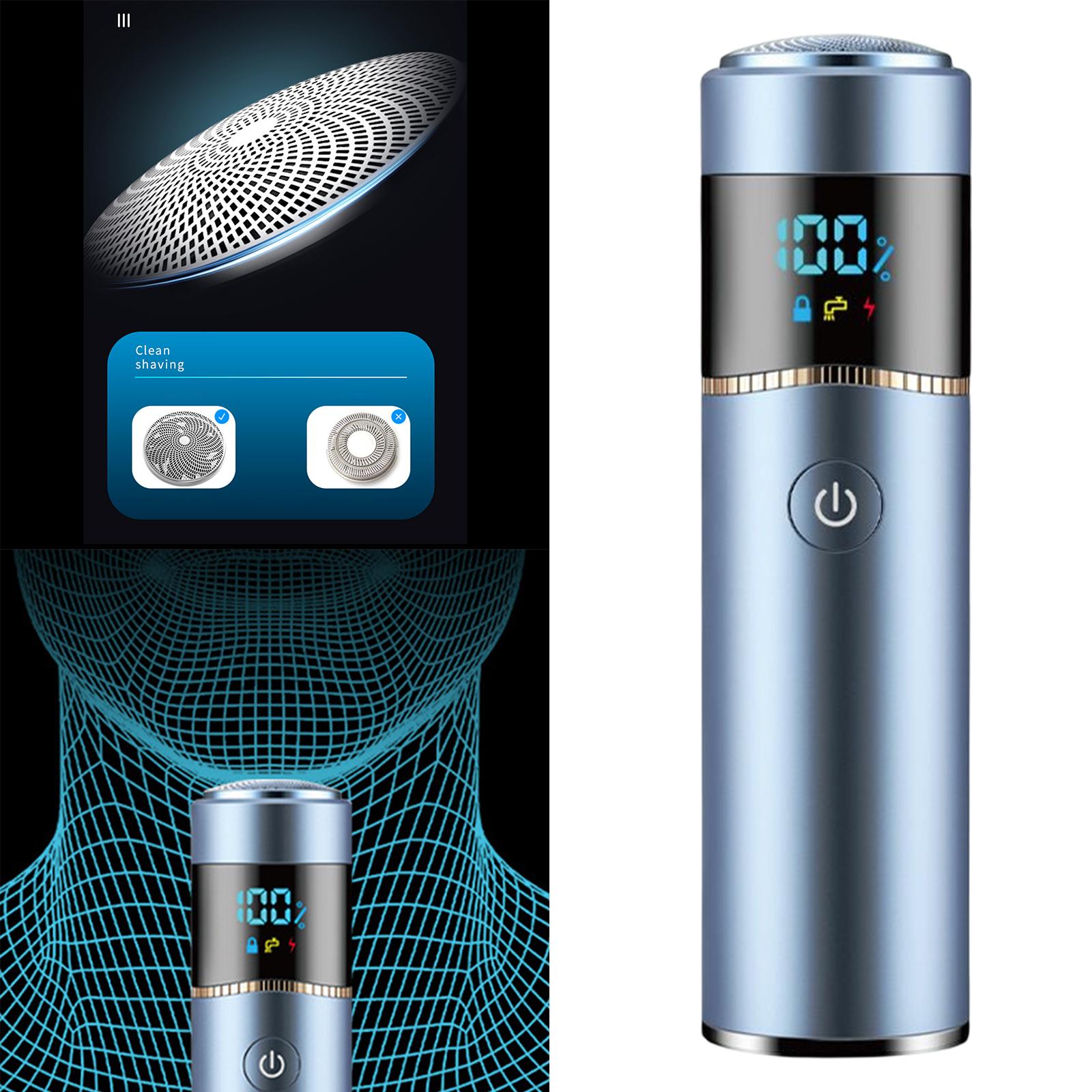 Mini Electric Shaver Waterproof for Men USB Charging LED Display Blue