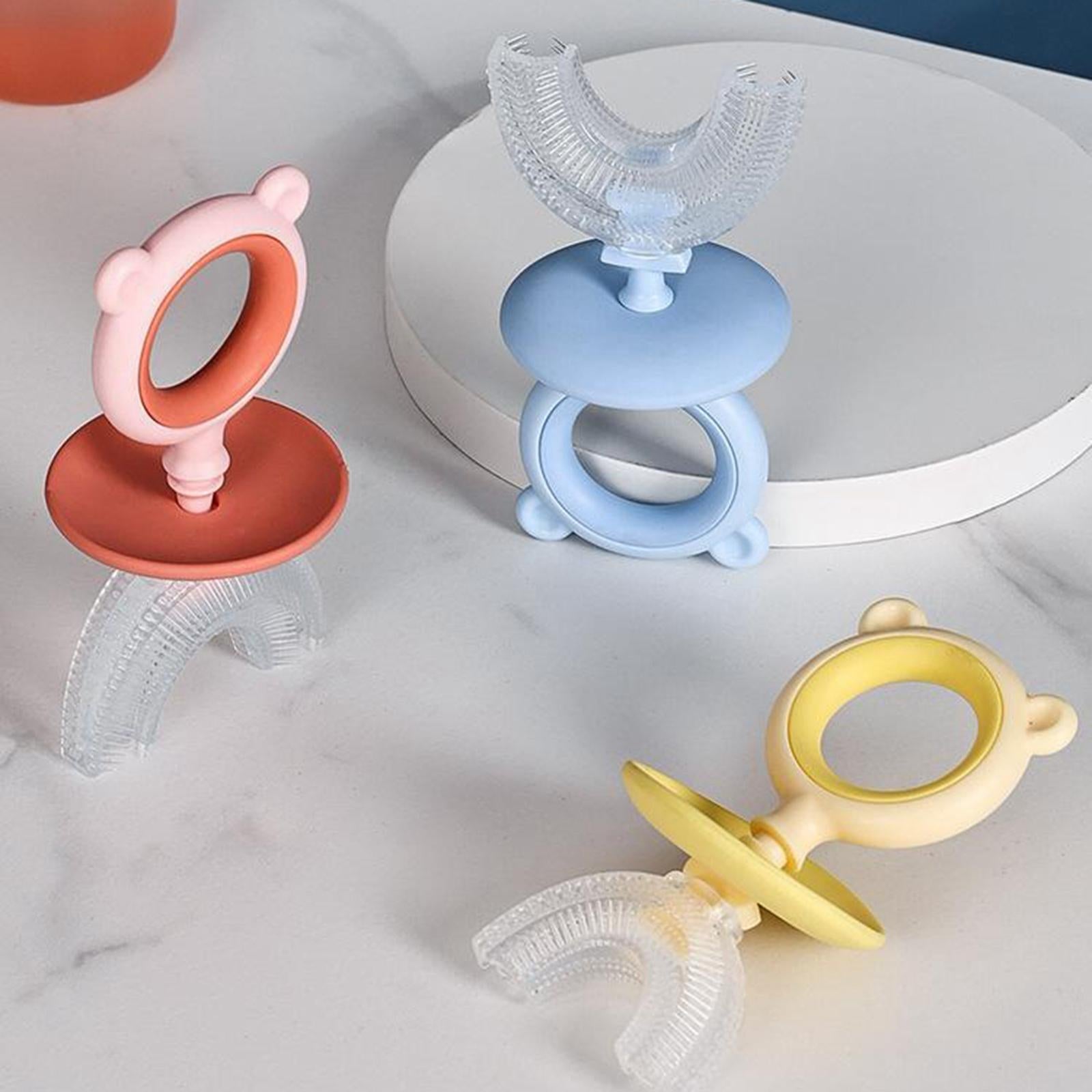 Kids U Shaped Manual Kids Toothbrush Round Handle Silicone for Baby Training Blue 6-12 years