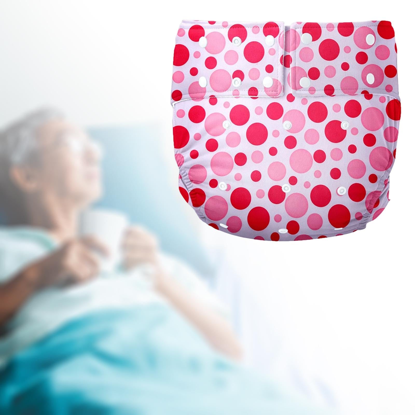 Adult Cloth Diaper for Incontinence Washable Elastic for Patients Pink Dots