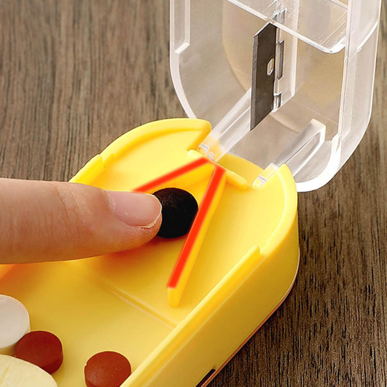 Medicine Storage Box with Pills Cutter for Home Dormitory Elders Kids Yellow