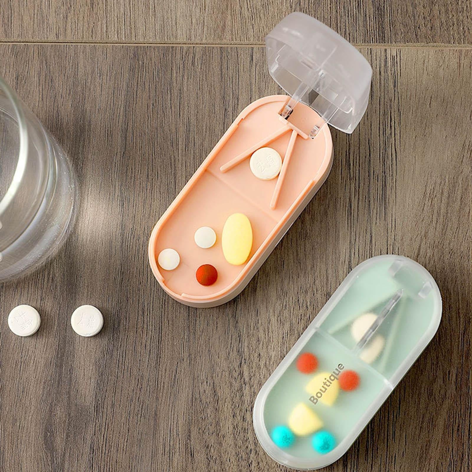 Medicine Storage Box with Pills Cutter for Home Dormitory Elders Kids Pink