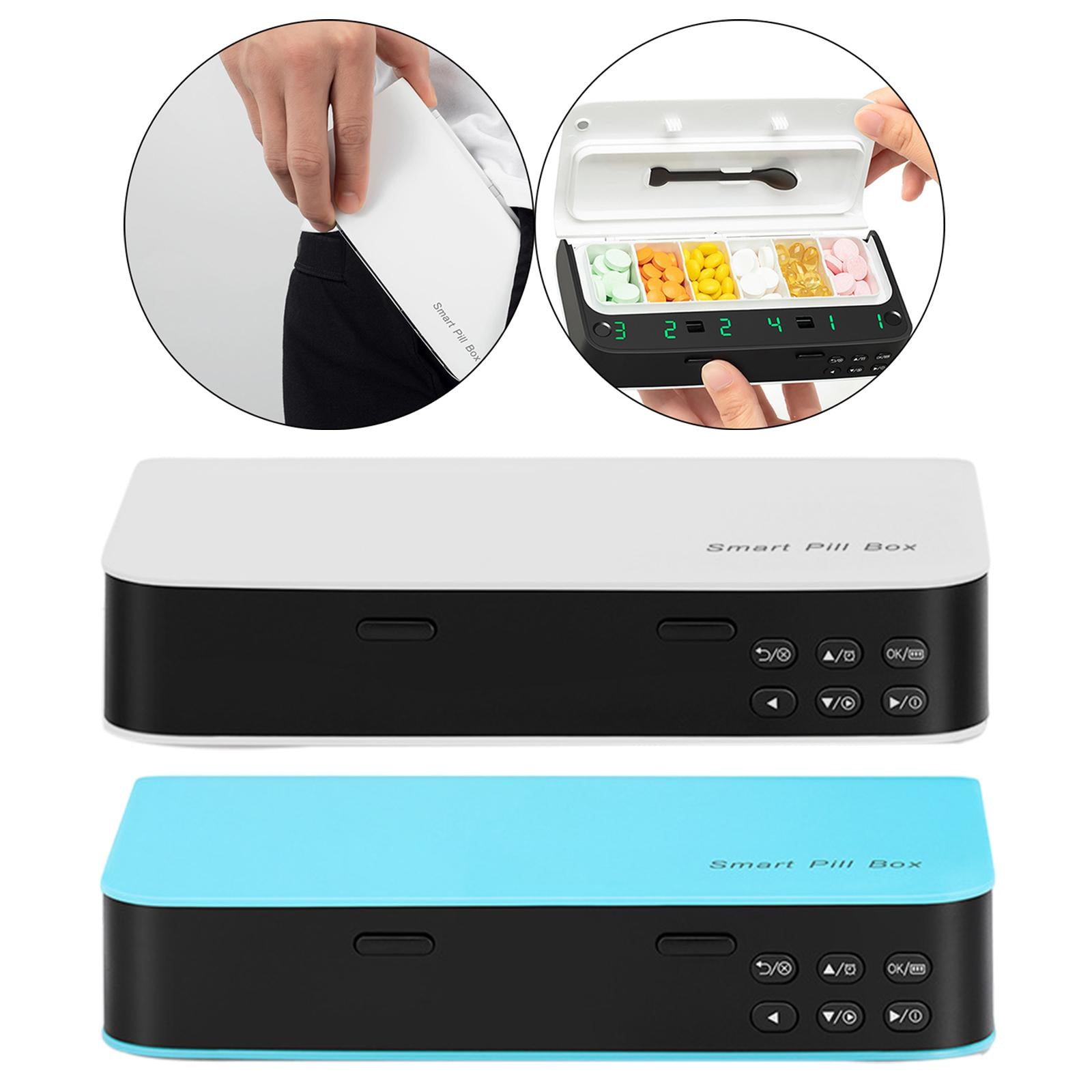 Electronic Pill Dispenser Smart Alarm Vibration for Vitamins Elderly White