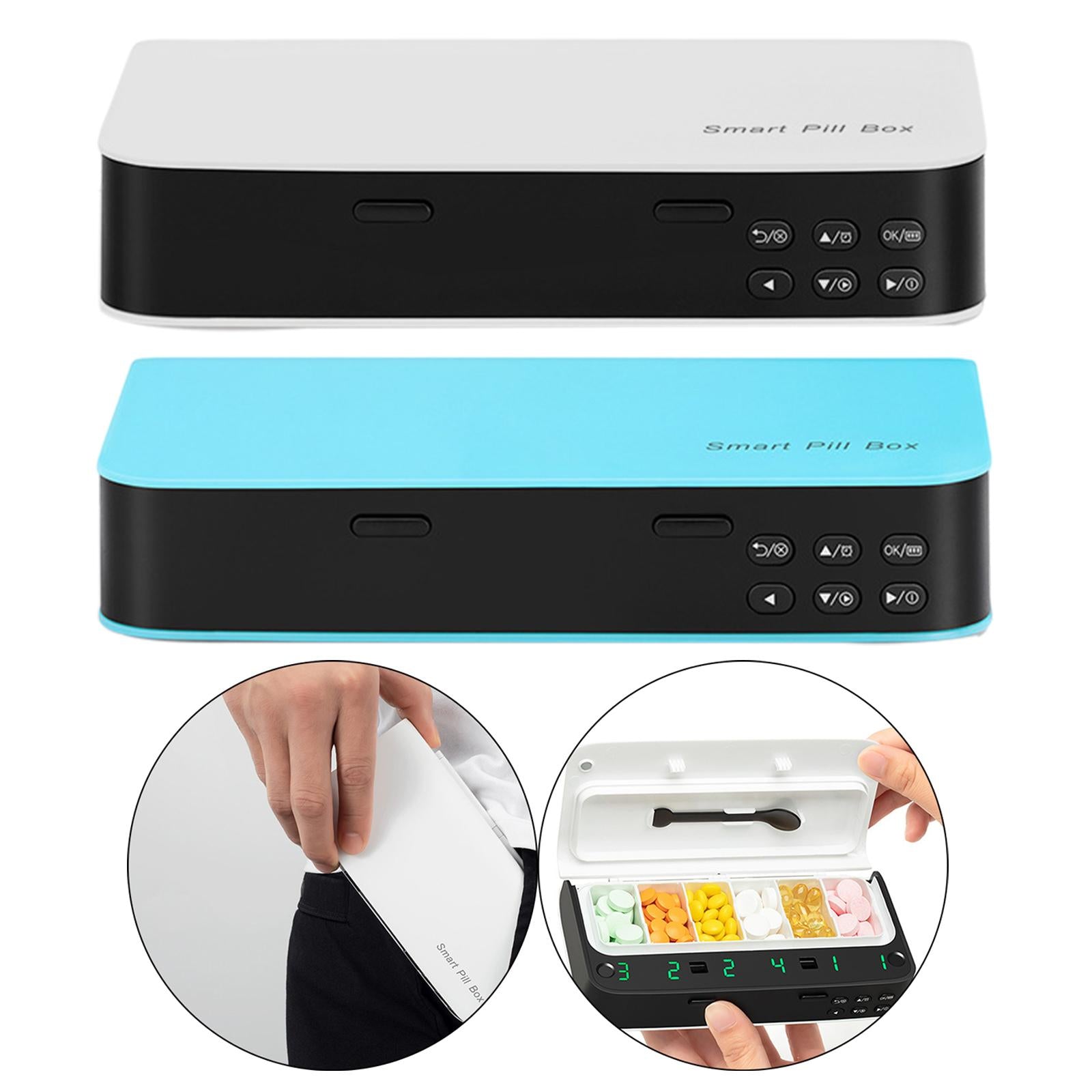 Electronic Pill Dispenser Smart Alarm Vibration for Vitamins Elderly White