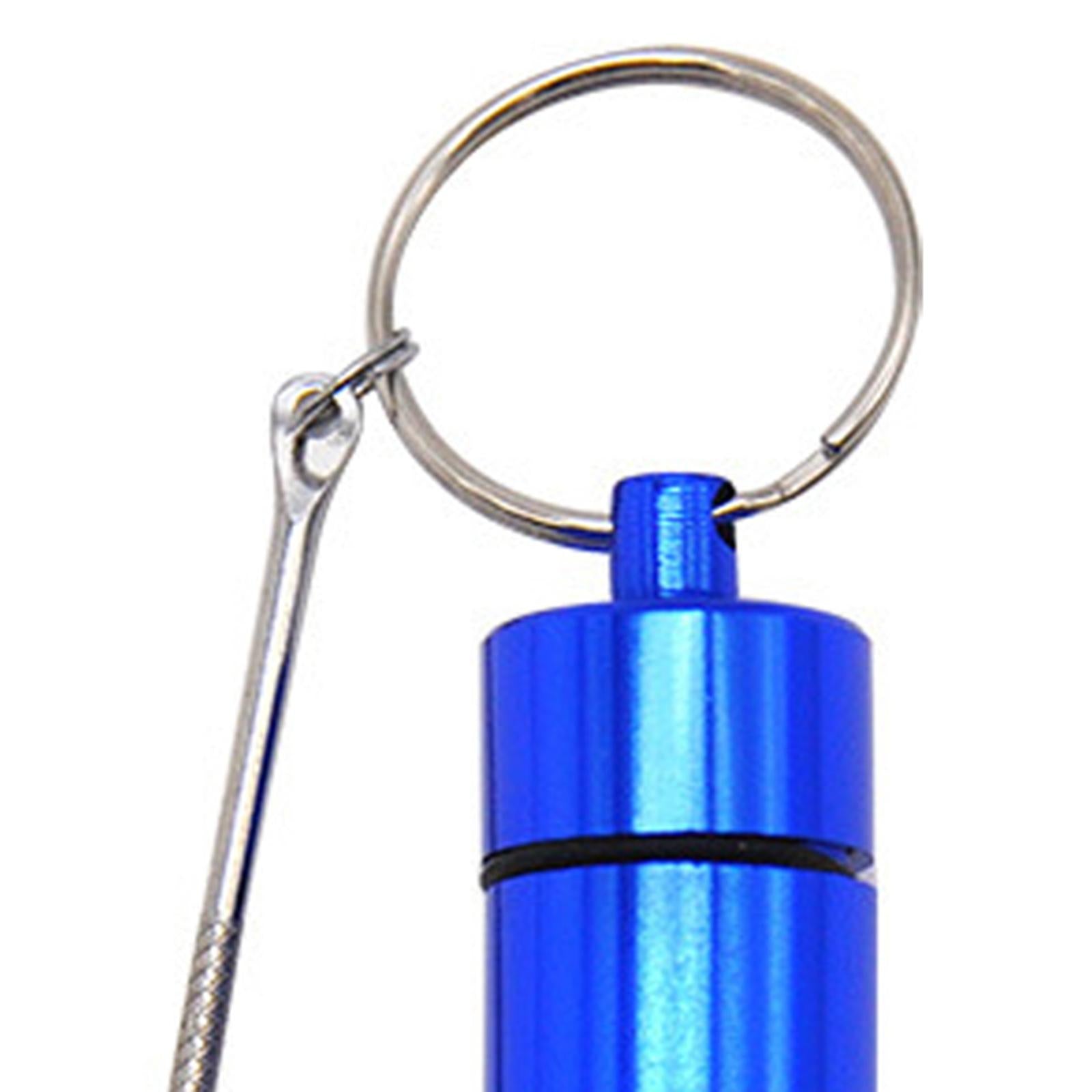 Pocket Keychain Pill Box Mini for Supplements Medications Camping Blue
