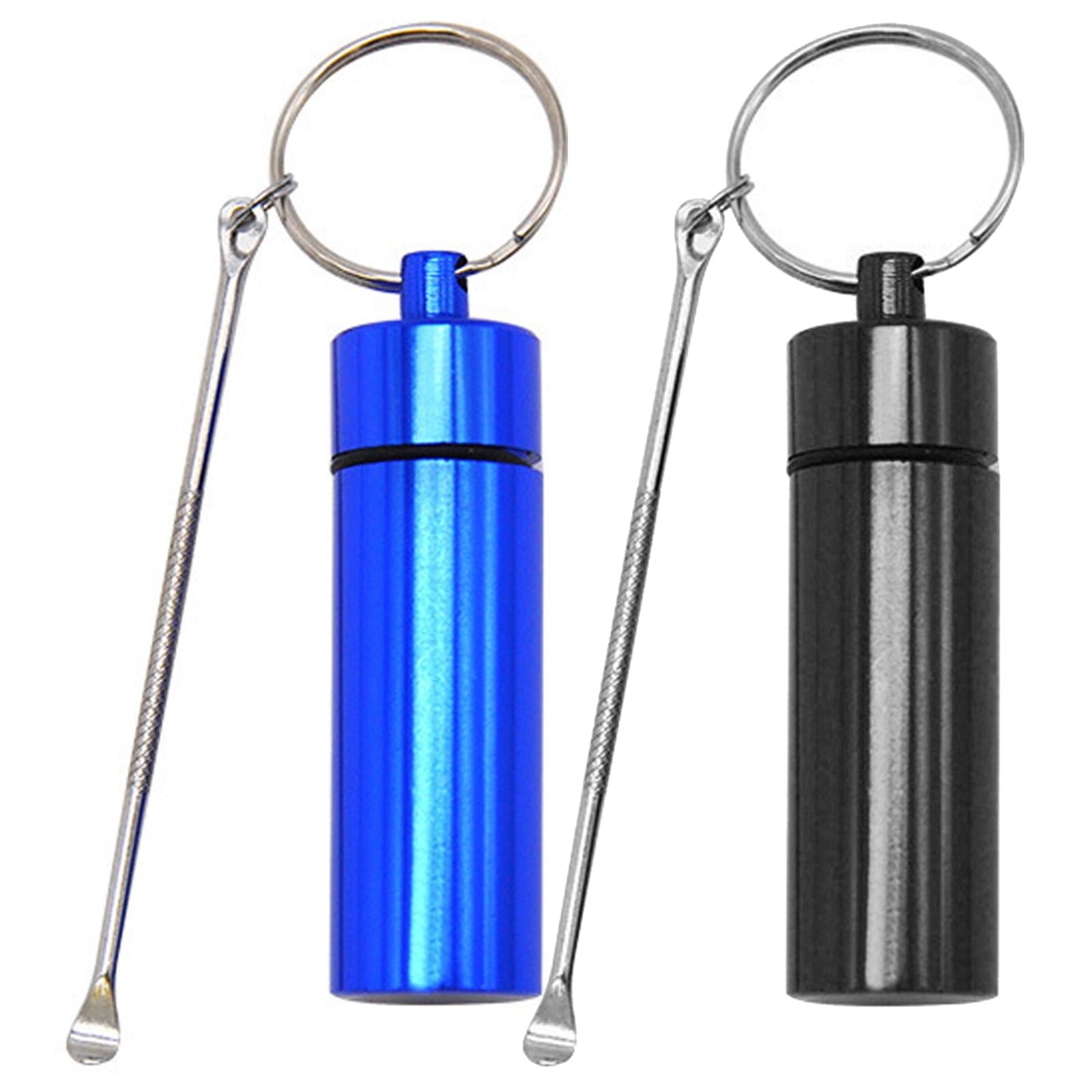 Pocket Keychain Pill Box Mini for Supplements Medications Camping Blue