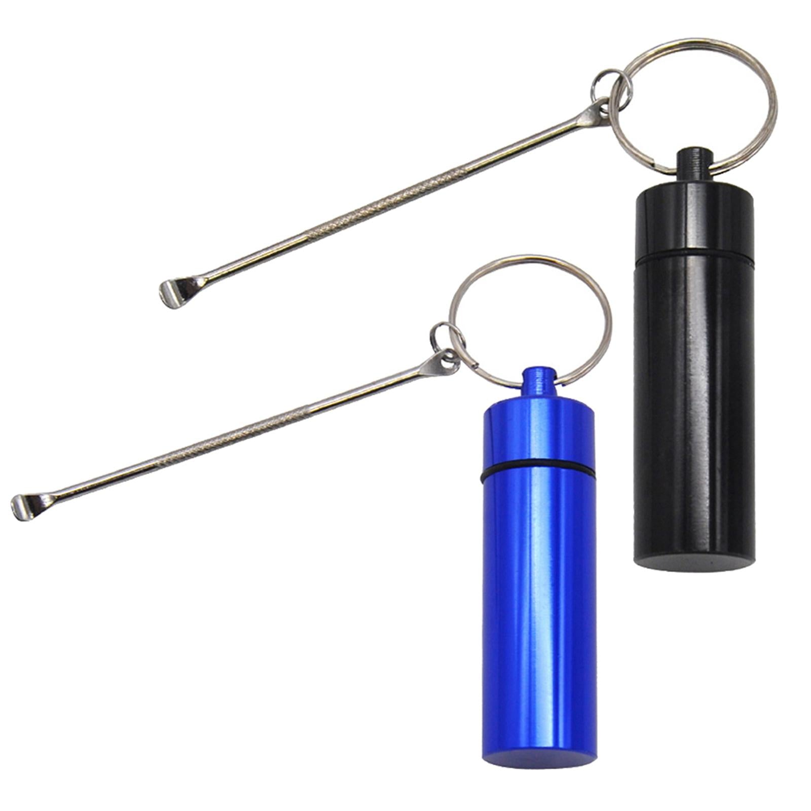 Pocket Keychain Pill Box Mini for Supplements Medications Camping Blue