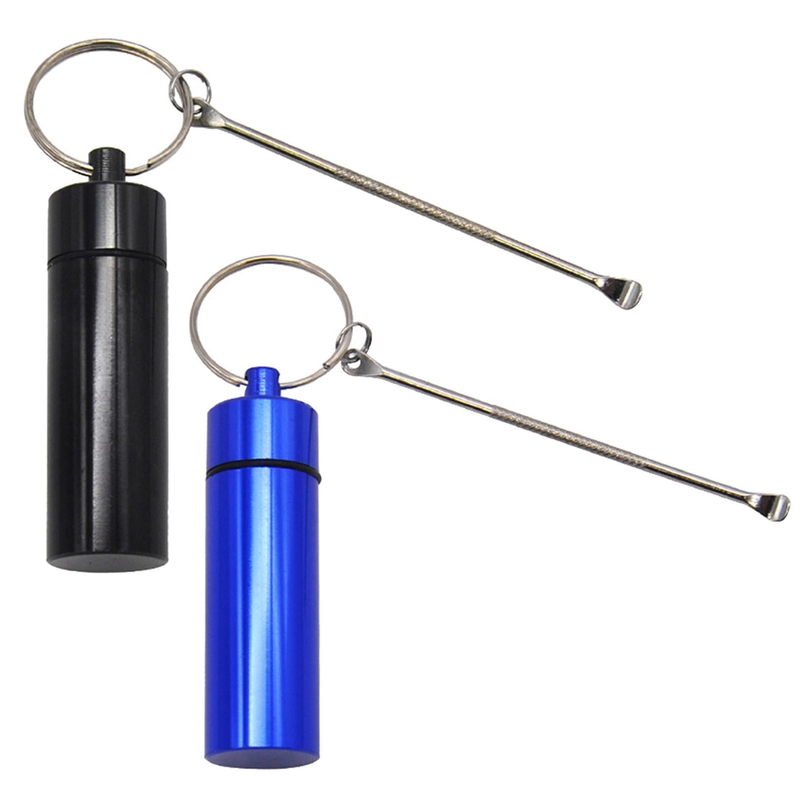 Pocket Keychain Pill Box Mini for Supplements Medications Camping Blue